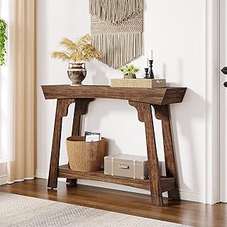 Tribesigns 41.3" Farmhouse Console Table, Small Entryway Table with 2-Tier Storage, Narrow Wooden Sofa Table Behind Couch for Living Room, Foyer, Hallway, Rustic Brown