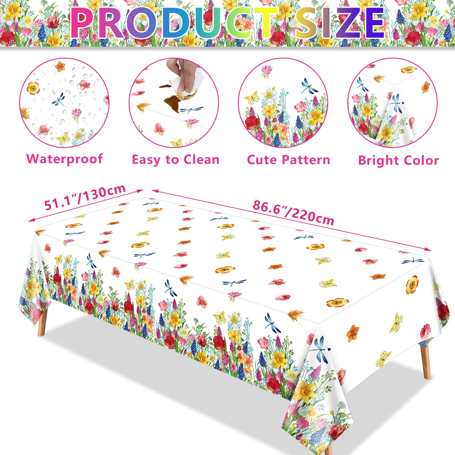 NATUCE Nappe De Fête D’Anniversaire, 220×130cm Nappe En Plastique Confettis De Gateau Rectangulaire Nappe Impermeable Couvertu