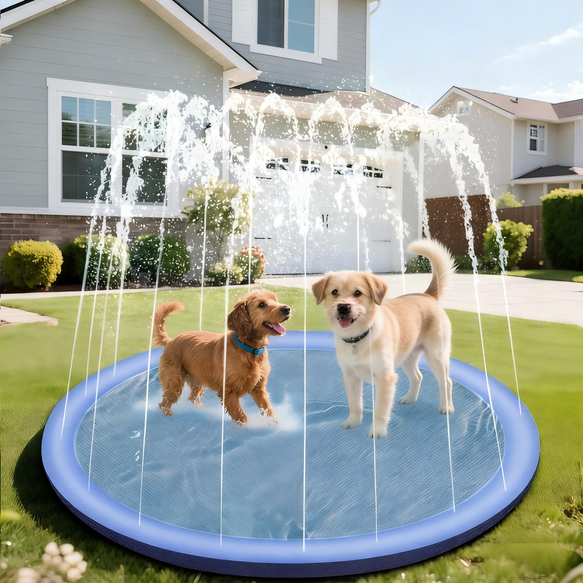 Splash Pad, Tapete de Juegos de Agua 100CM Almohadilla de Aspersor de Juego, Almohadilla de Salpicaduras para Perros, Tappetino da Gioco Acquatico per Neonati, Bambini,Cani e Animali Domestici