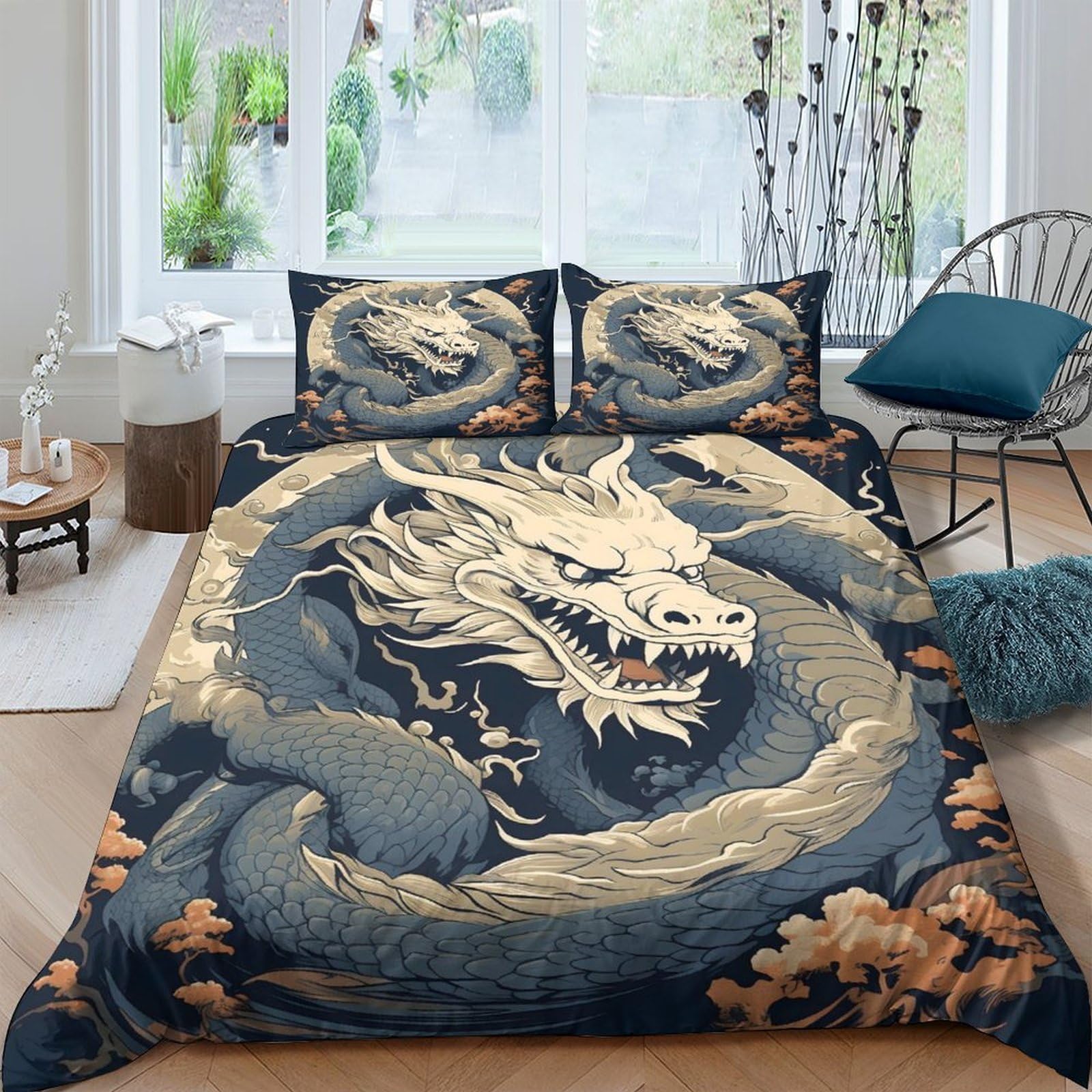 Ctjqhvkz Style-9 3D Printed Oriental Dragon Fitted Sheet Microfiber Black Gold Bed Cover For Bedroom Guest Room Mattress Decor Single（135X200cm）