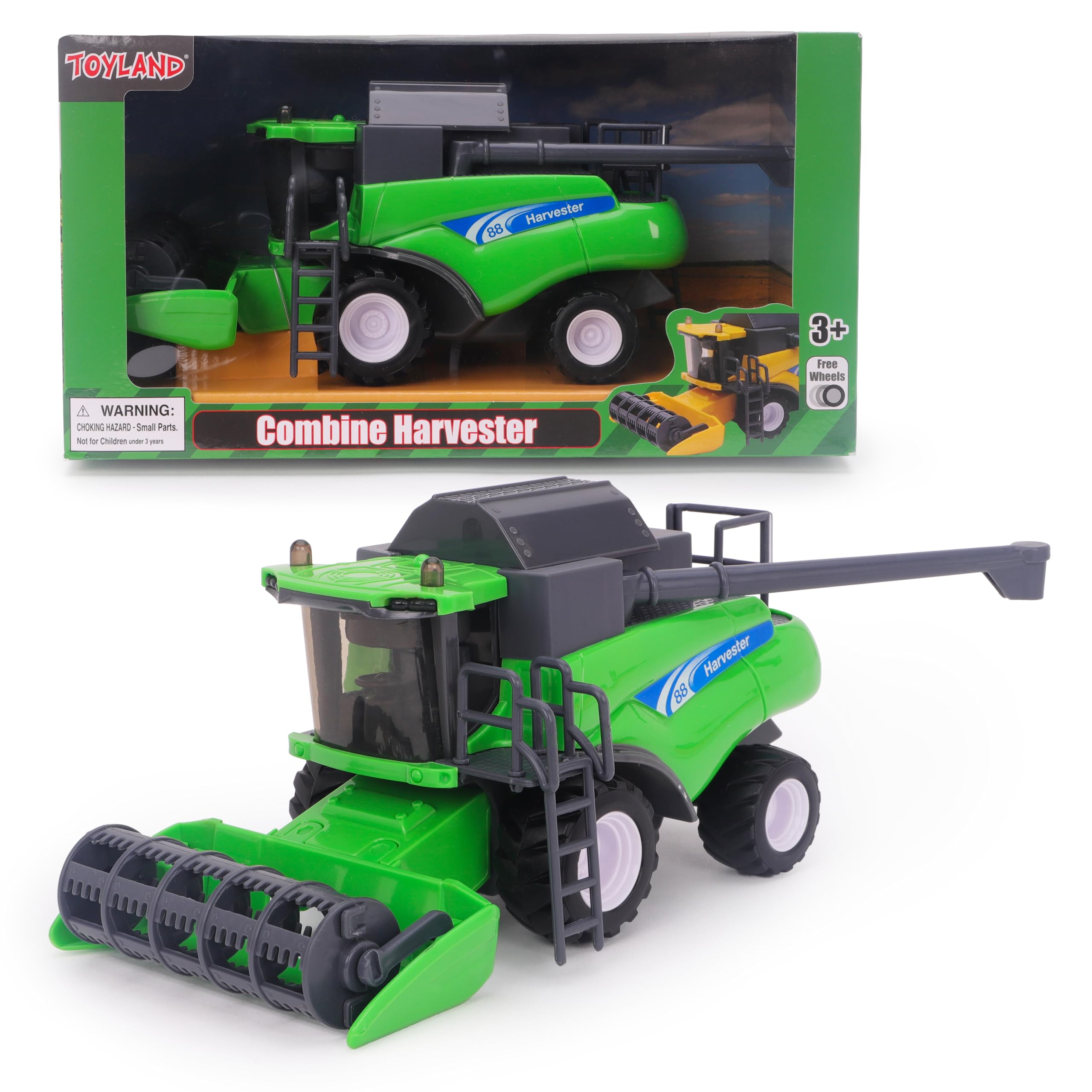 Toyland® 26cm (10”) Cosechadora de Juguete Verde a Escala 1:32 - Vehículo agrícola impulsado por fricción con Piezas móviles - Juego Interactivo para niños - Más de 3 años