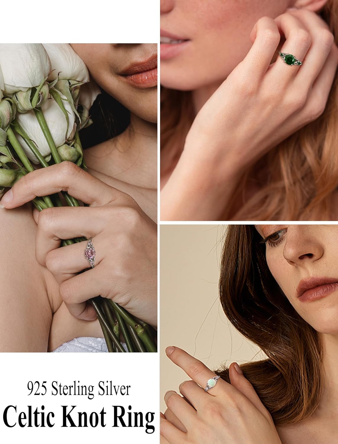 Celtic Knot Rings for Women 925 Sterling Silver Solitaire Ring Wedding Engagement Band Round Birthstone Jewelry Size 5-10 - Image 3