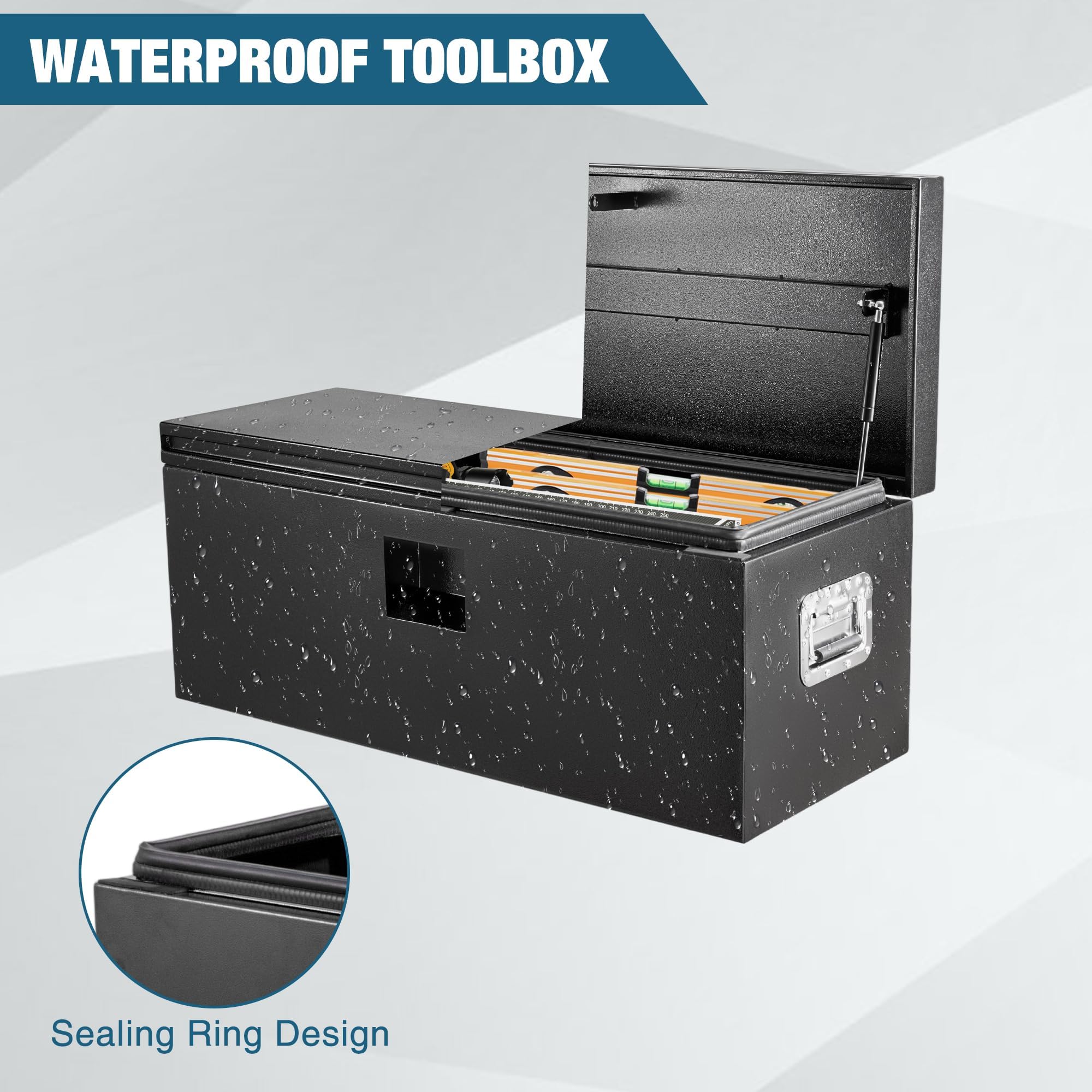 GarveeLife Werkzeugkasten aus Eisen für Pickup, Abschließbare Truck Tool Box mit Doppeldeckel, Wetterfeste Laderaumkiste mit Vertiefungsdeckel, 38 × 38 × 91 cm