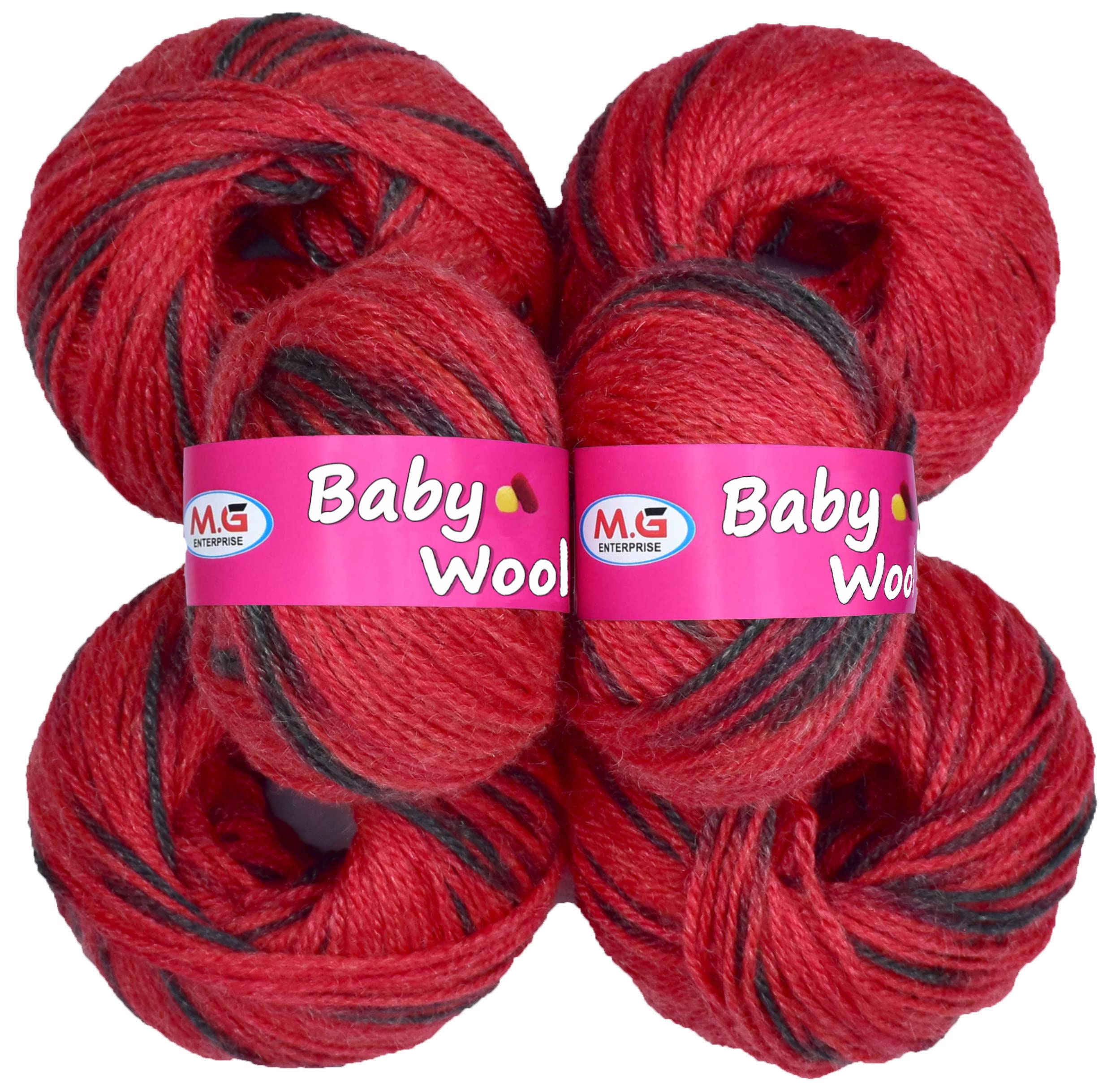 M.G ENTERPRISE100% Acrylic Wool Red (6 pc) Baby Wool 4 ply Wool Ball Hand Knitting Wool/Art Craft Soft Crochet Hook Yarn, Needle Knitting Yarn Thread Dye H