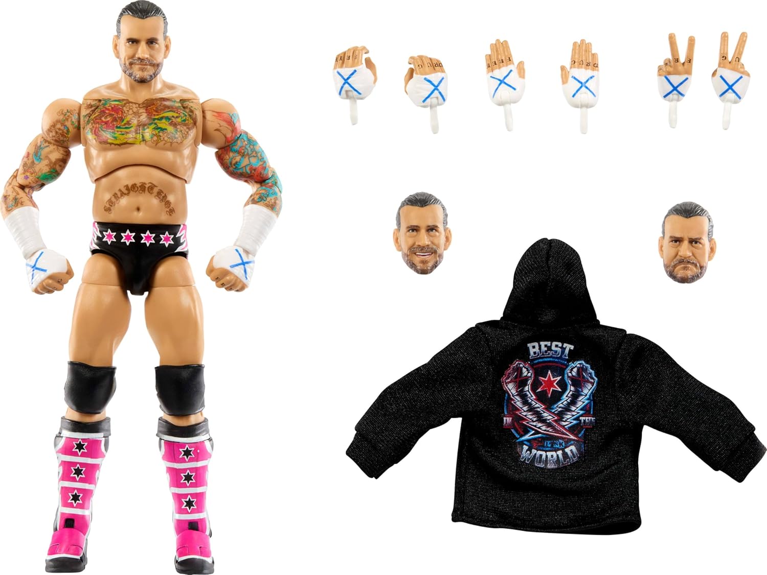 Mattel WWE Ultimate Edition Action Figure & Accessories Set, CM Punk 6-inch Collectible, Swappable Heads & Hands, 30 Articulation Points