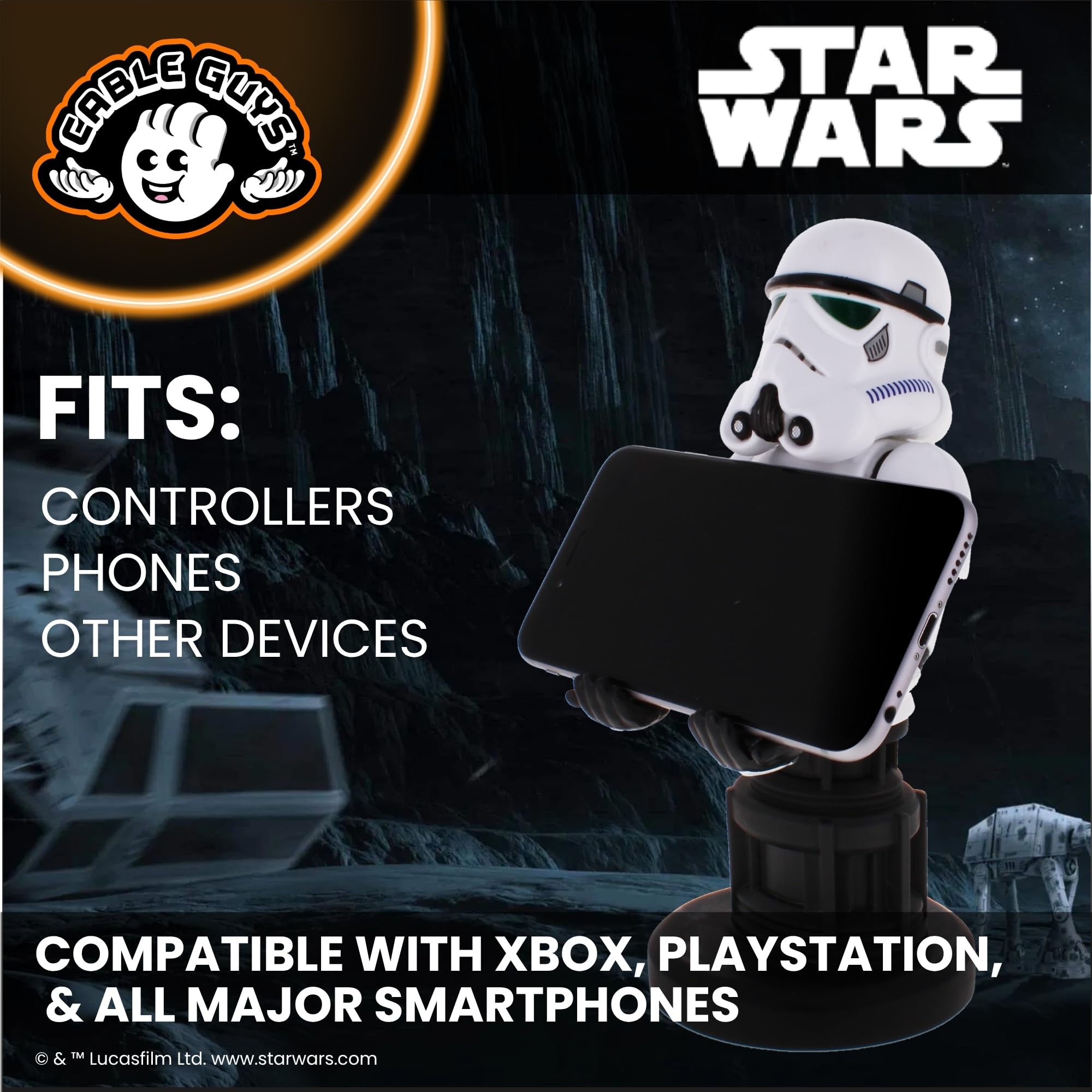 Cableguys Star Wars Stormtrooper Controller Halter & Handy Ständer - Gaming Zubehör für Schreibtisch-Setup, Ständer Kompatibel mit Xbox-, PlayStation- & den meisten Standard-Controllern