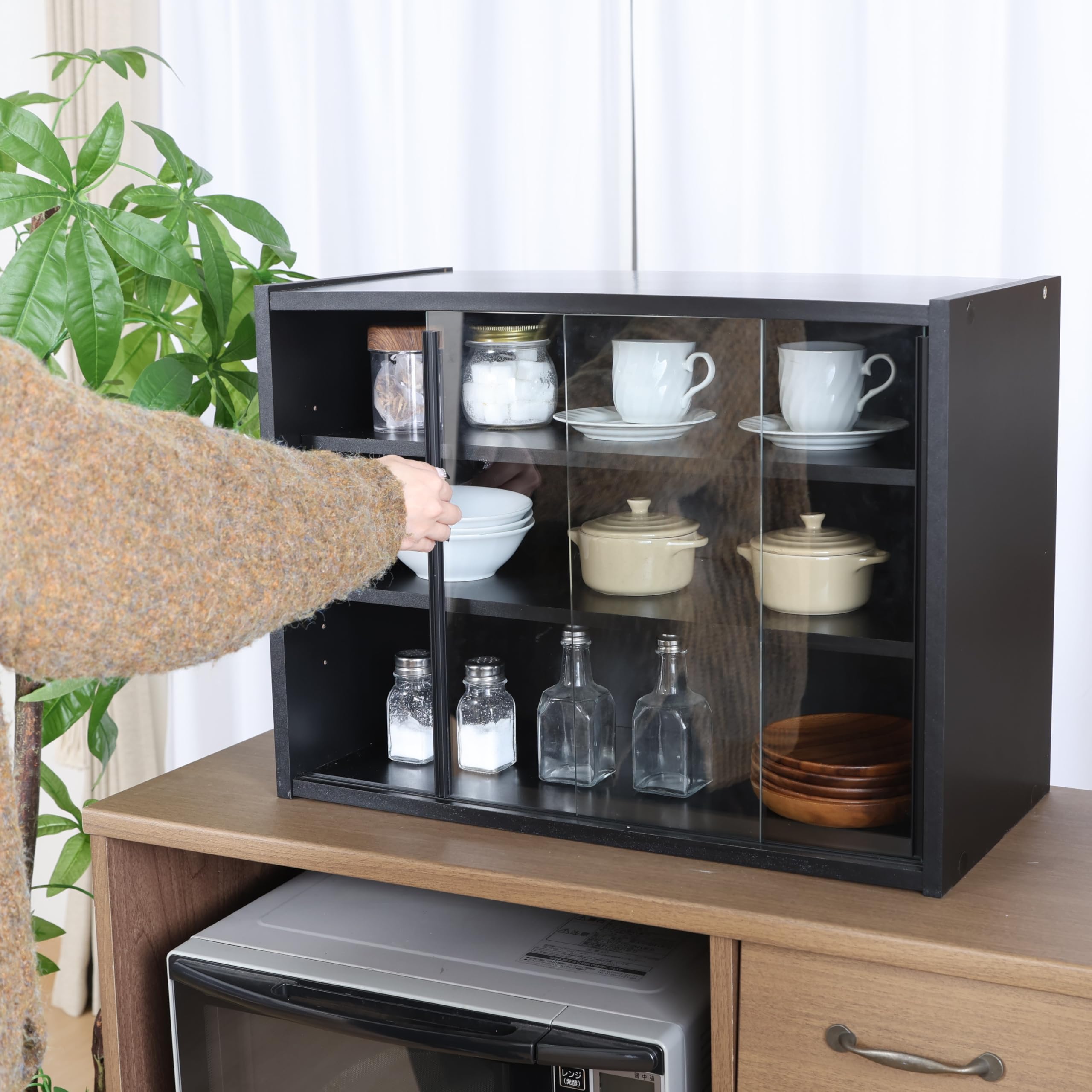 Amazon｜不二貿易 食器棚 キッチン収納 幅60×奥行29×高さ44cm ブラック