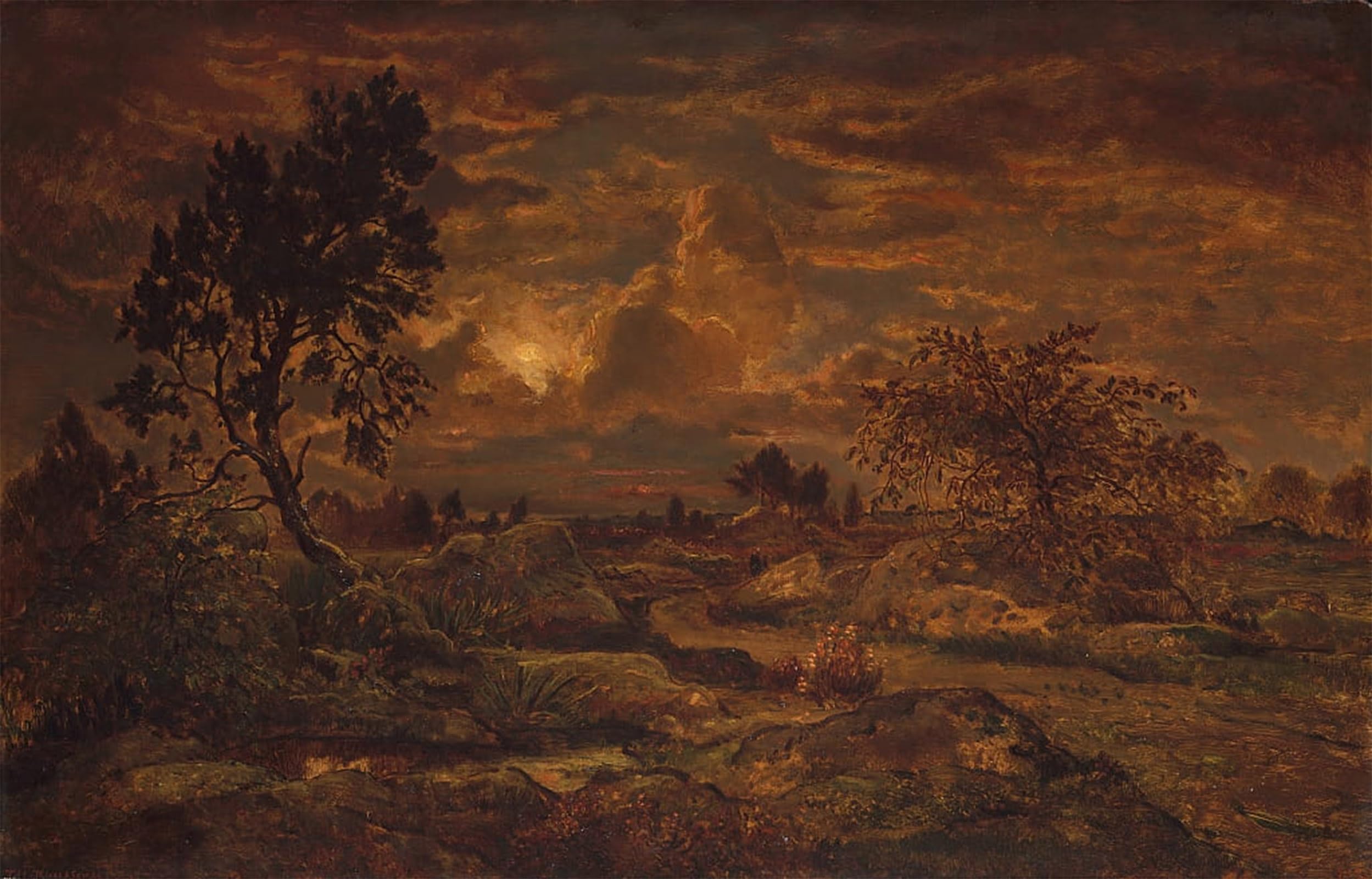 POSTERIIk Famous Modern Artwork Art Mural Sunset Near by Theodore Rousseau Oil Paintings Pictures for Home Decor 60x90cm