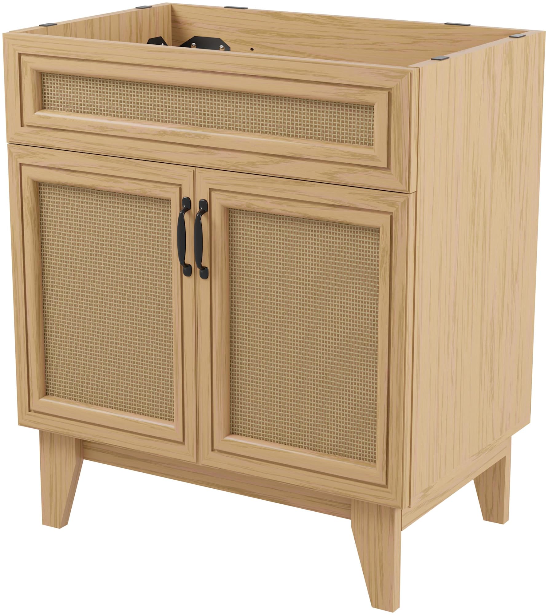 JONATHAN Y VAN1010A Javer 30 in. W x 18 in. D x 33 in. H Rattan Modern Farmhouse 2-Shelf Bath Vanity Cabinet Only (Sink Basin not Included), Oak