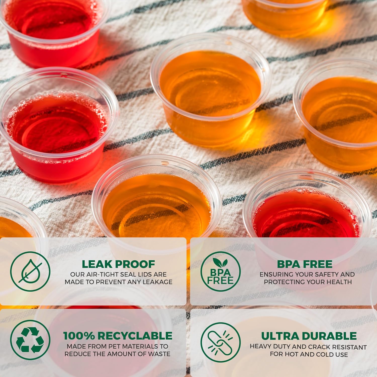 Freshware Plastic Portion Cups with Lids [3.25 Ounce, 100 Sets] Disposable Plastic Cups for Meal Prep, Salad Dressing, Jellos Shot Cup, Condiment and Dipping Sauce Cup - Image 6