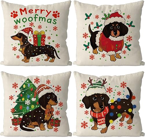 Juego de 4 fundas de almohada decorativas de Navidad para el hogar, sofá, sala de estar, 18 x 18 pulgadas
