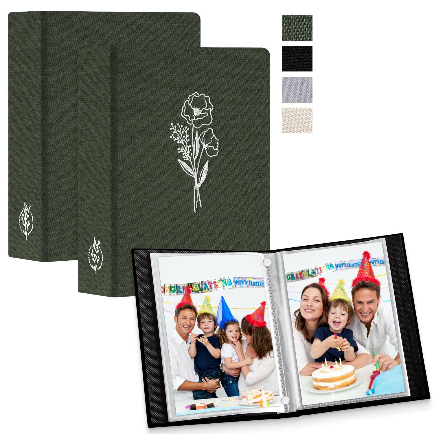 Lanpn Álbum de fotos de 13 x 18 cm 100 con bolsillos 2 paquetes, pequeño ropa álbum de fotos vertical bolsillo Verde — view 23