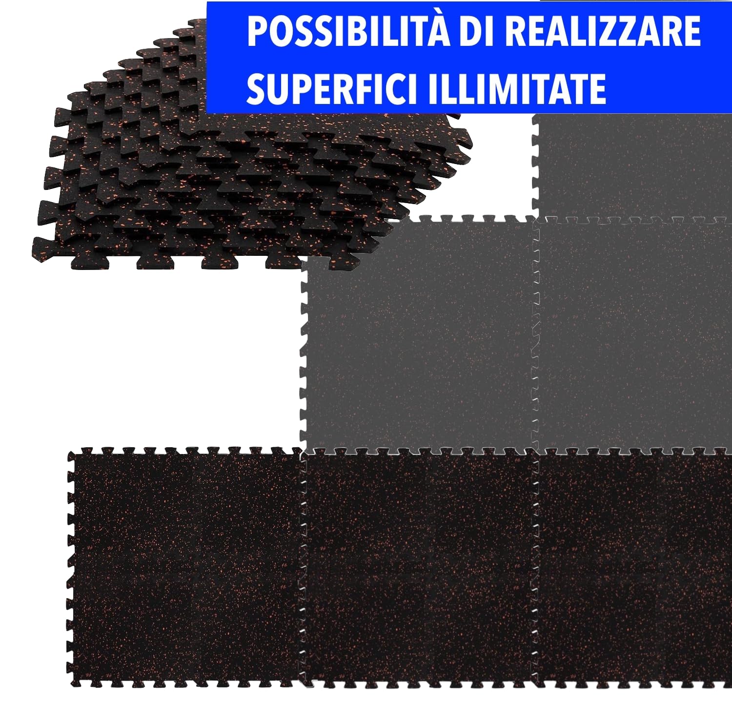 Tappeto Palestra 100% GOMMA alta densità (NO SCHIUMA EVA) Fitness Ginnastica Pavimento Puzzle Protettivo Incastro Tatami Sport Materassino Mattonella Home Gym Manubri (4 Pannelli 50x50 cm)