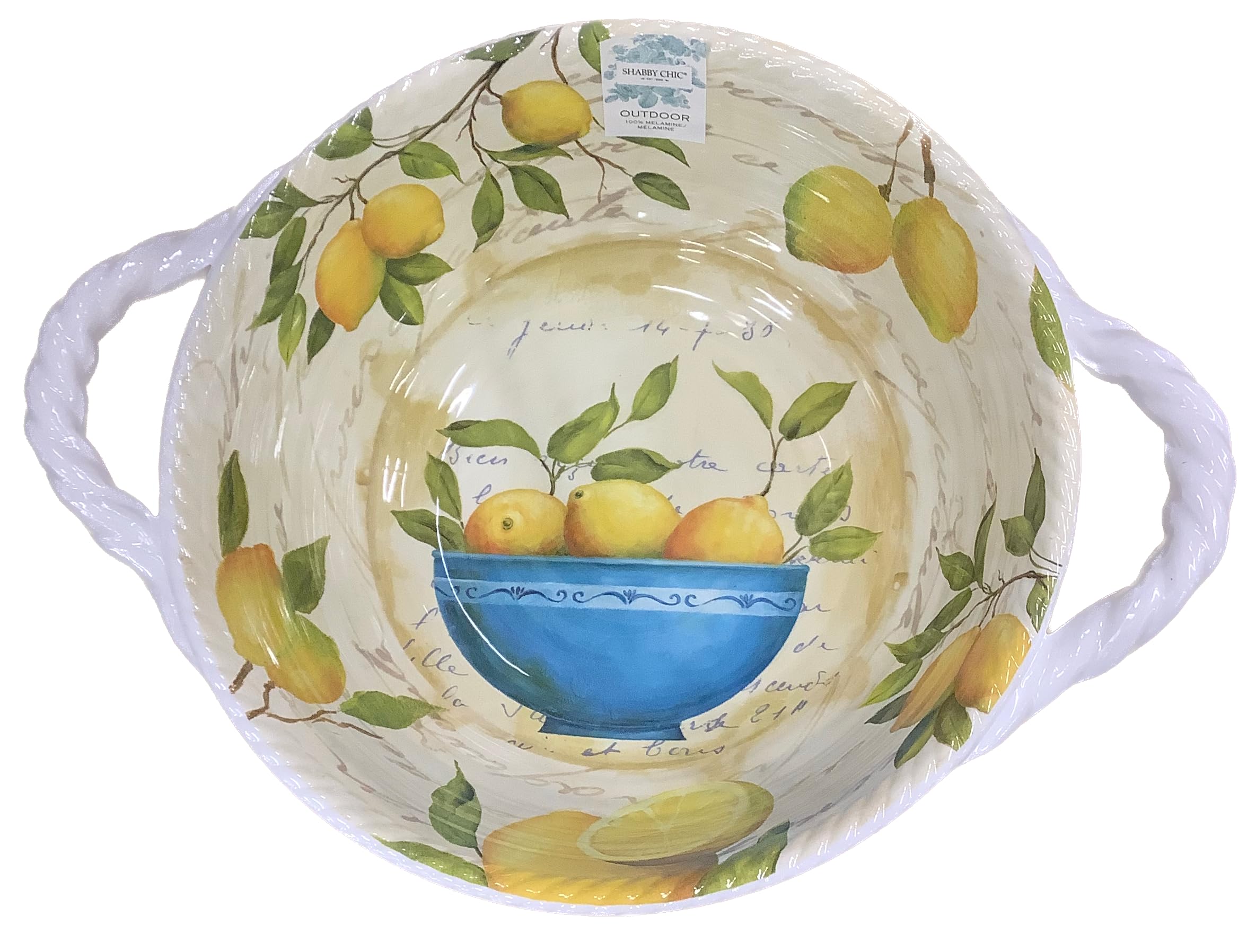 Shabby ChicIndoor/Outdoor Melamine Lemon Serving Bowl with Handles, Large