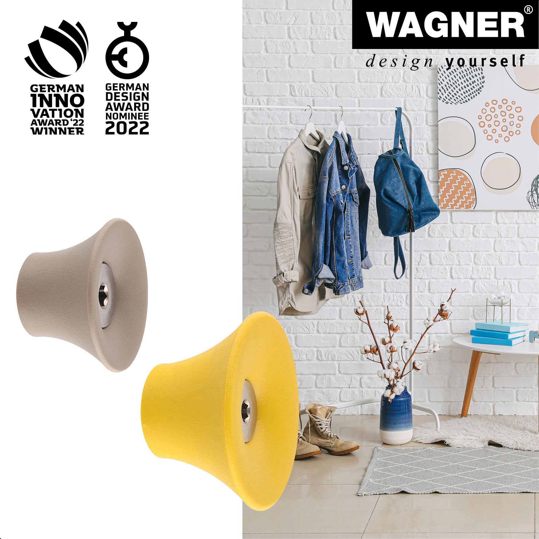 Wagner, hooks4home, Design Wall Hook Tulip 4pcs. Set, diameter 38 x 24 mm & diameter 50 x 30 mm, for Clothes Bags, Hats etc - Image 3