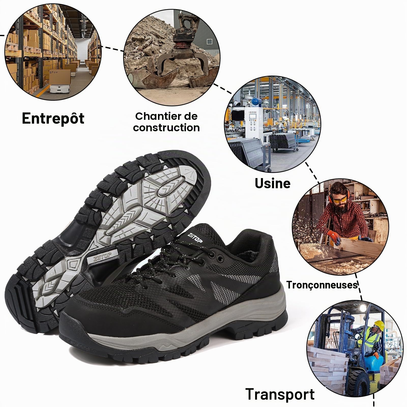 ziitop Chaussures de sécurité imperméables avec embout en acier pour homme et femme - Antidérapantes - Légères - Protection industrielle composite
