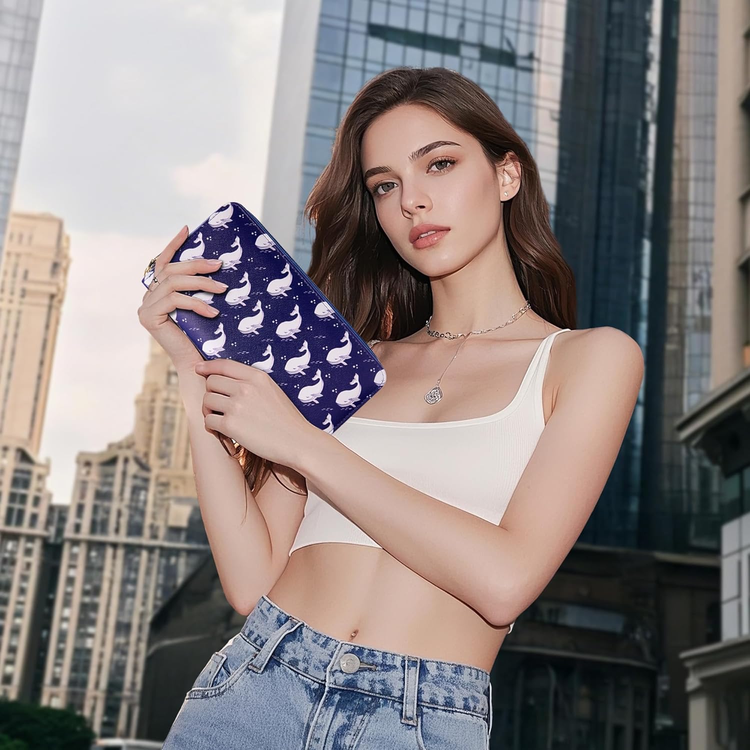 Chelmon Women's Vegan Leather Clutch Wallet with Zip, Hand Strap, Large Capacity - Image 2