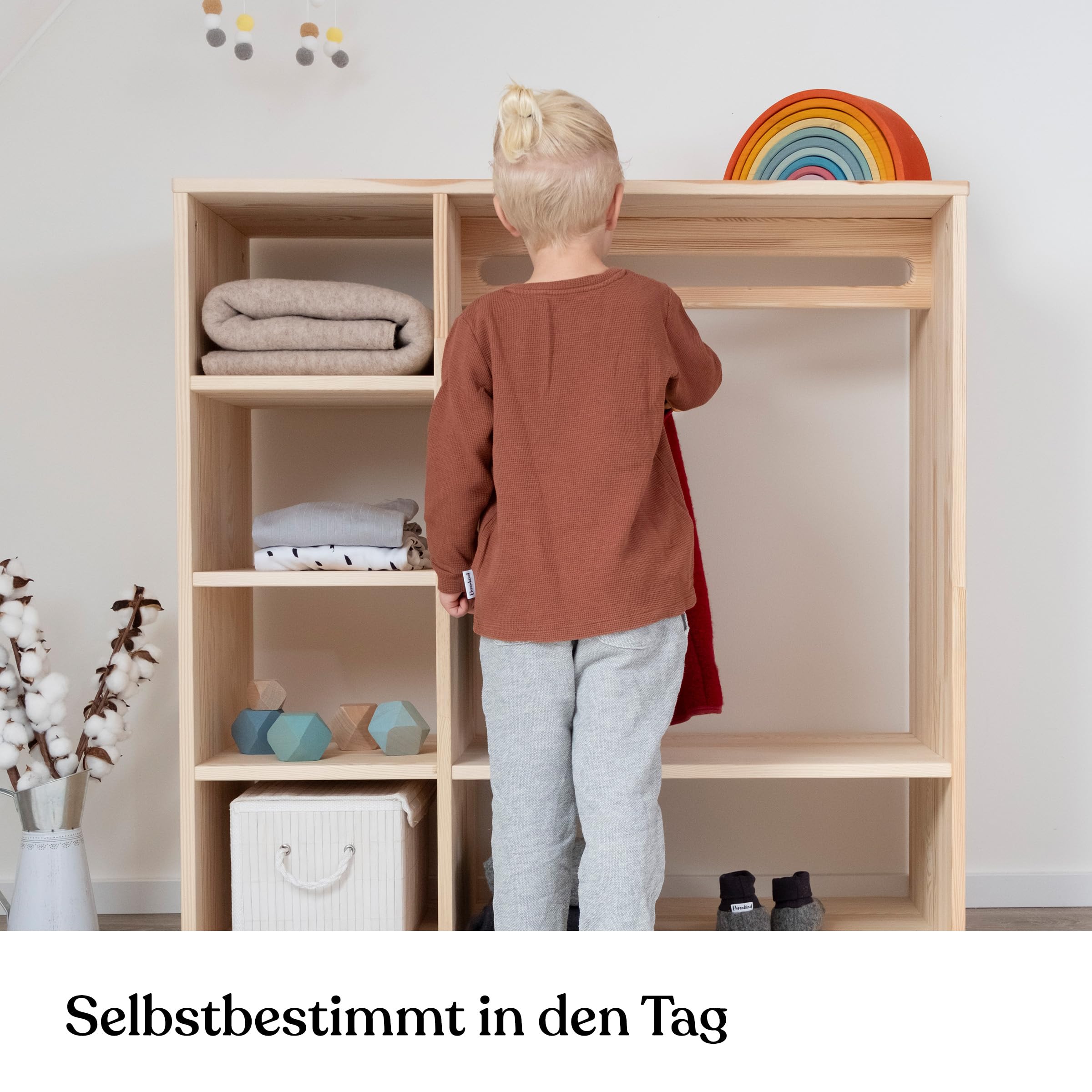 Ehrenkind® Montessori Kleiderschrank | Kinderregal Kiefer Natur | Kinderschrank FSC Zertifiziert | Garderobe für das Kinderzimmer in 100x100x40 | Kleiderschrank Kinderzimmer | Kinderzimmer Möbel