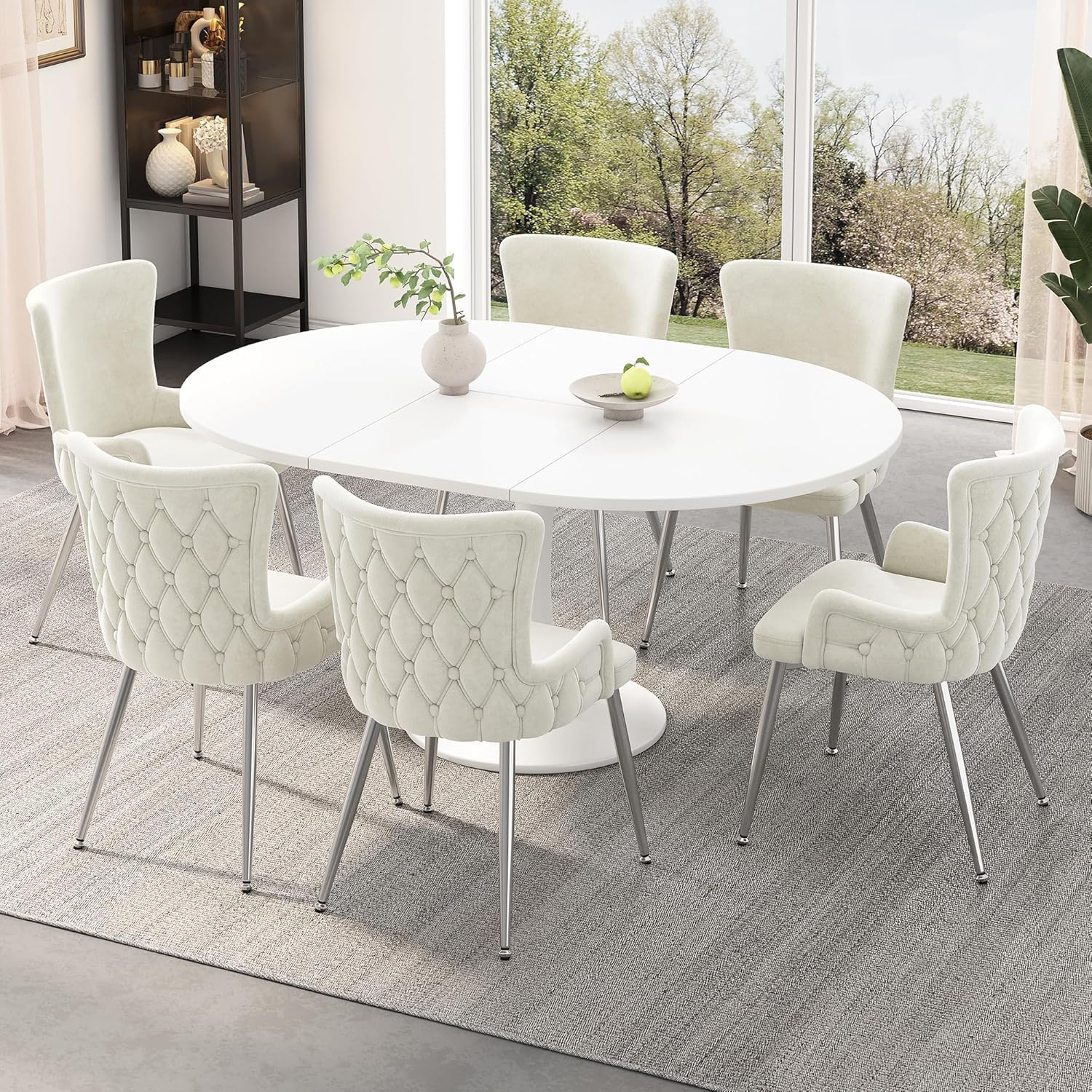 Bladez Mesa de comedor extensible para 6-8 personas, mesa de comedor, ovalada, 140 x 75 cm, moderna y sencilla, color blanco