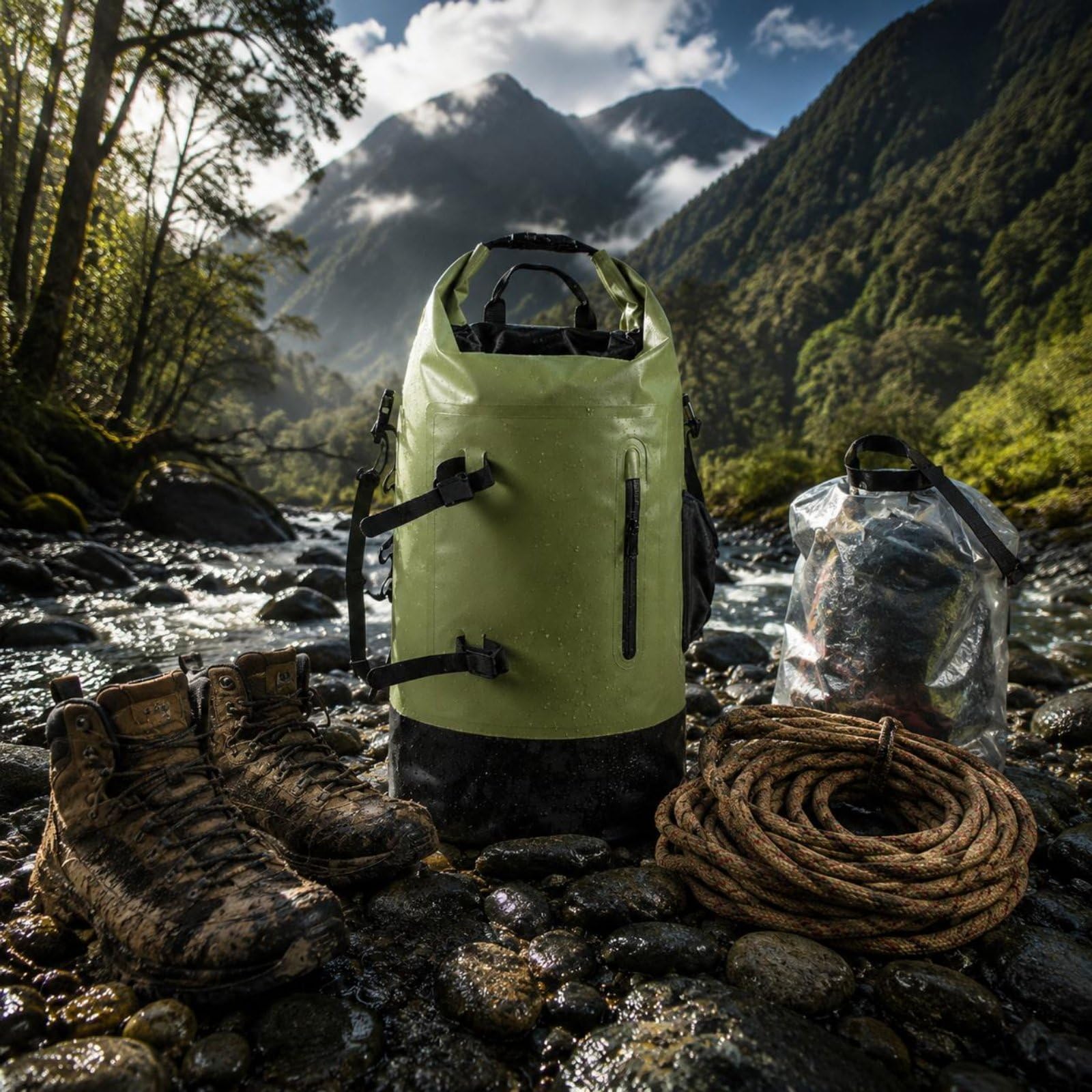Zaino Impermeabile Outdoor Rotolo Borsa Stagna da Avventura PVC 500D con Chiusura Rotolo E Tasca Frontale Adatto per Canottaggio, Nero, Nero, 32x48x16 Cm, 20L