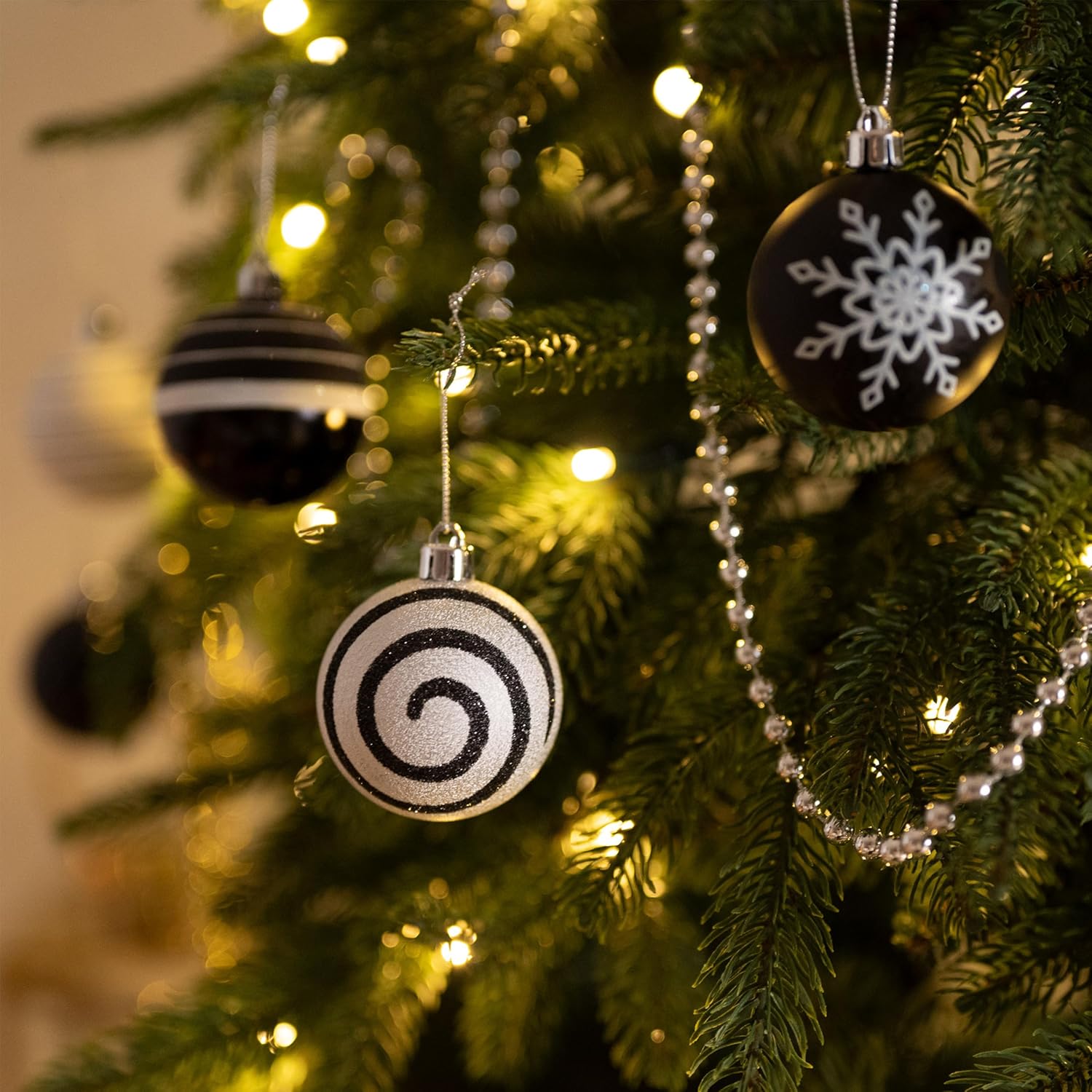 Valery Madelyn Christmas Ornaments Value Bundle(2 Items), 16ct & 16ct Modern Black White Shatterproof Christmas Ball Ornaments Set, Decorative Hanging Ornament Bulk for Xmas Holiday Party Decor