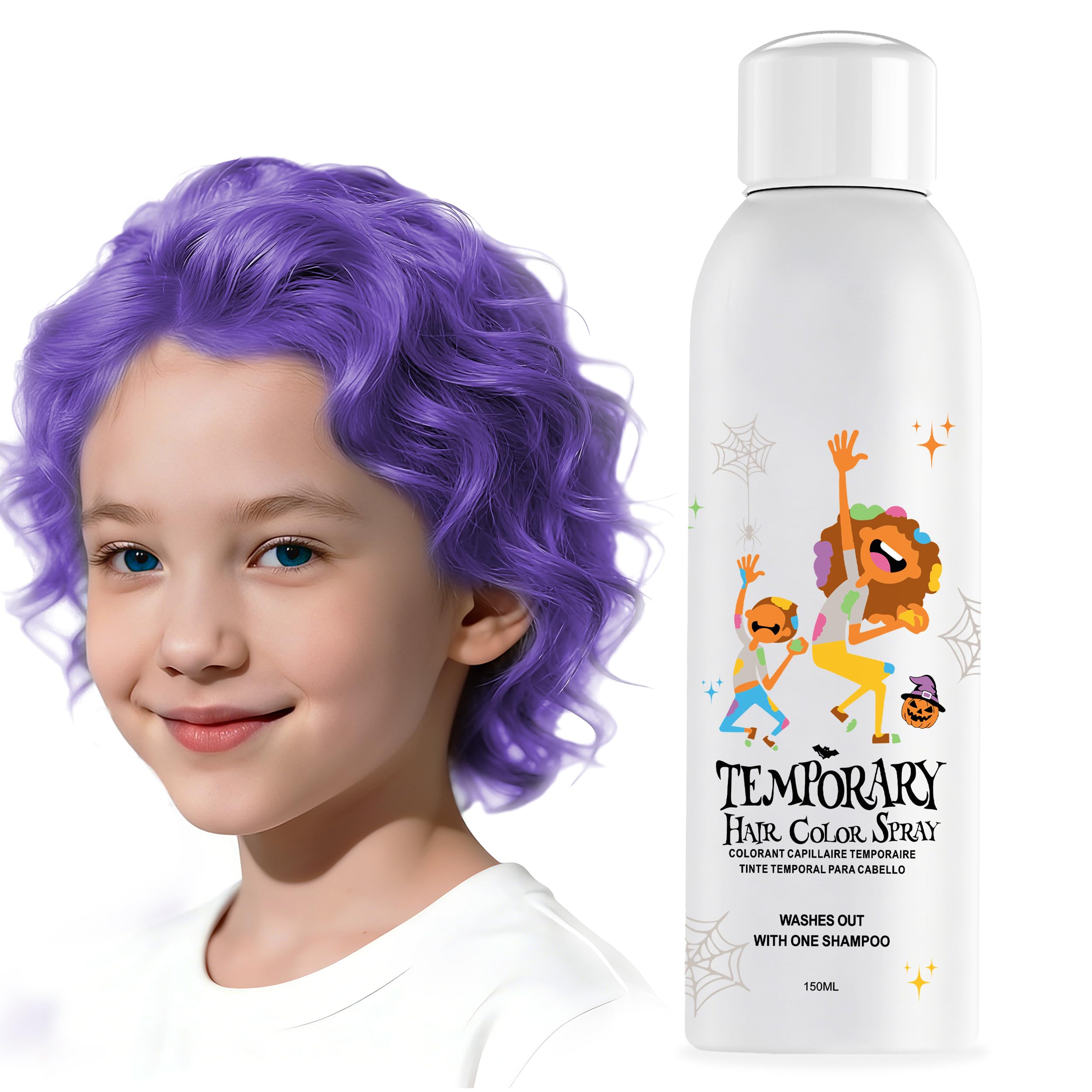 Lilla spray temporaneo per capelli per bambini, colore per capelli, istantaneo e lavabile, per ragazze, ragazzi, ragazzi, donne, uomini, per Halloween, cosplay, feste in costume, Natale, 150 ml