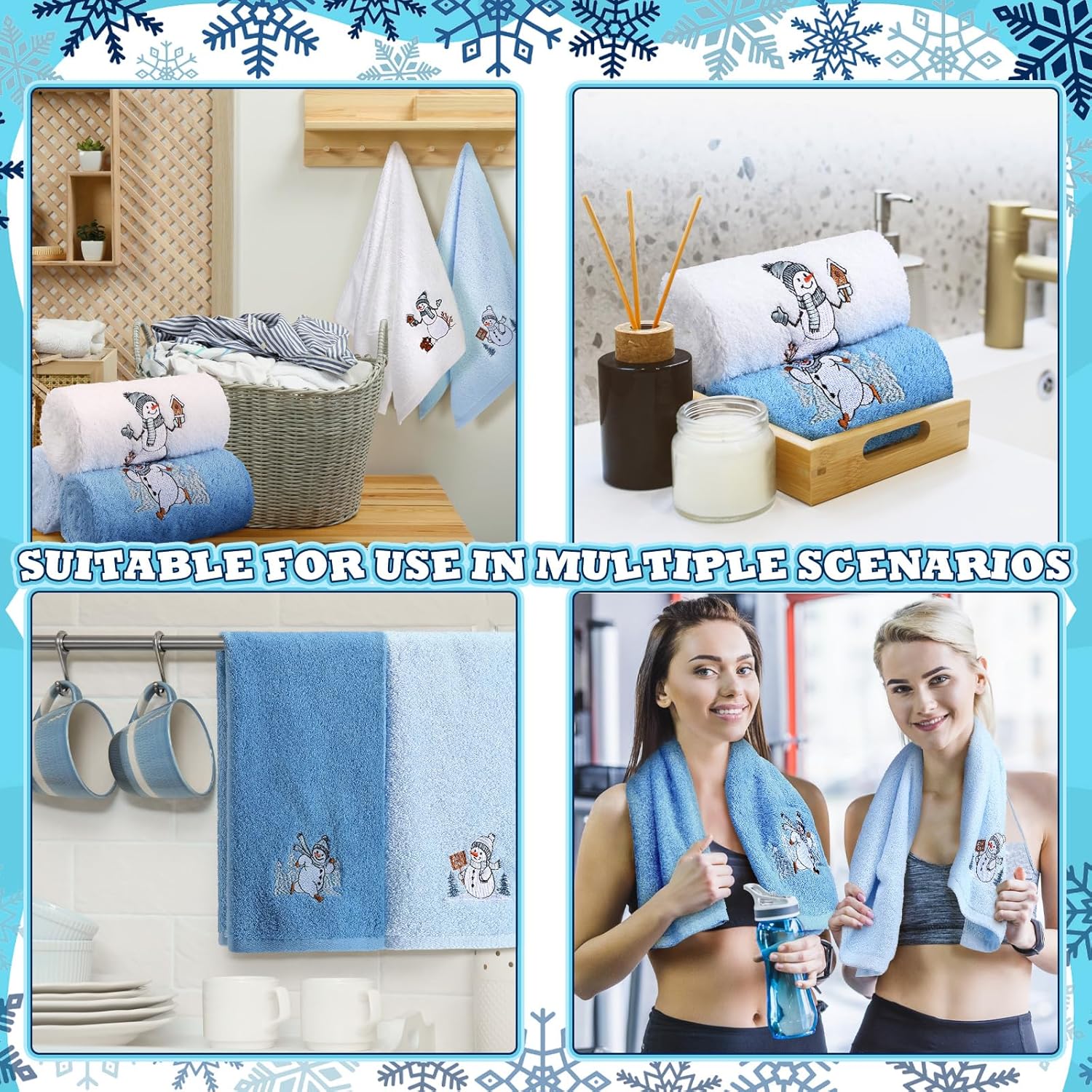 3 Pcs Snowman Hand Towels for Bathroom Winter Snowman Bath Towels Funny Embroidered Cotton Soft Absorbent Decor for Holiday Kitchen Farmhouse Bathroom, 13.7 x 29.5'' - Image 6