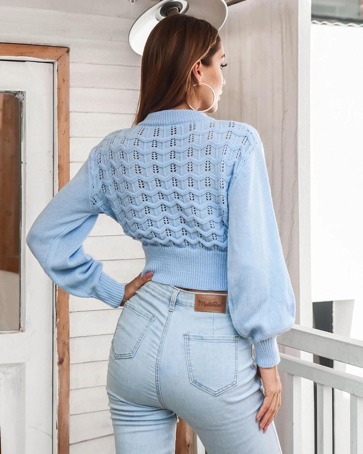 Tops Women Pullover Sweaters Autumn and Winter Lantern Long-Sleeve Solid Cropped Knit Sweater for Female