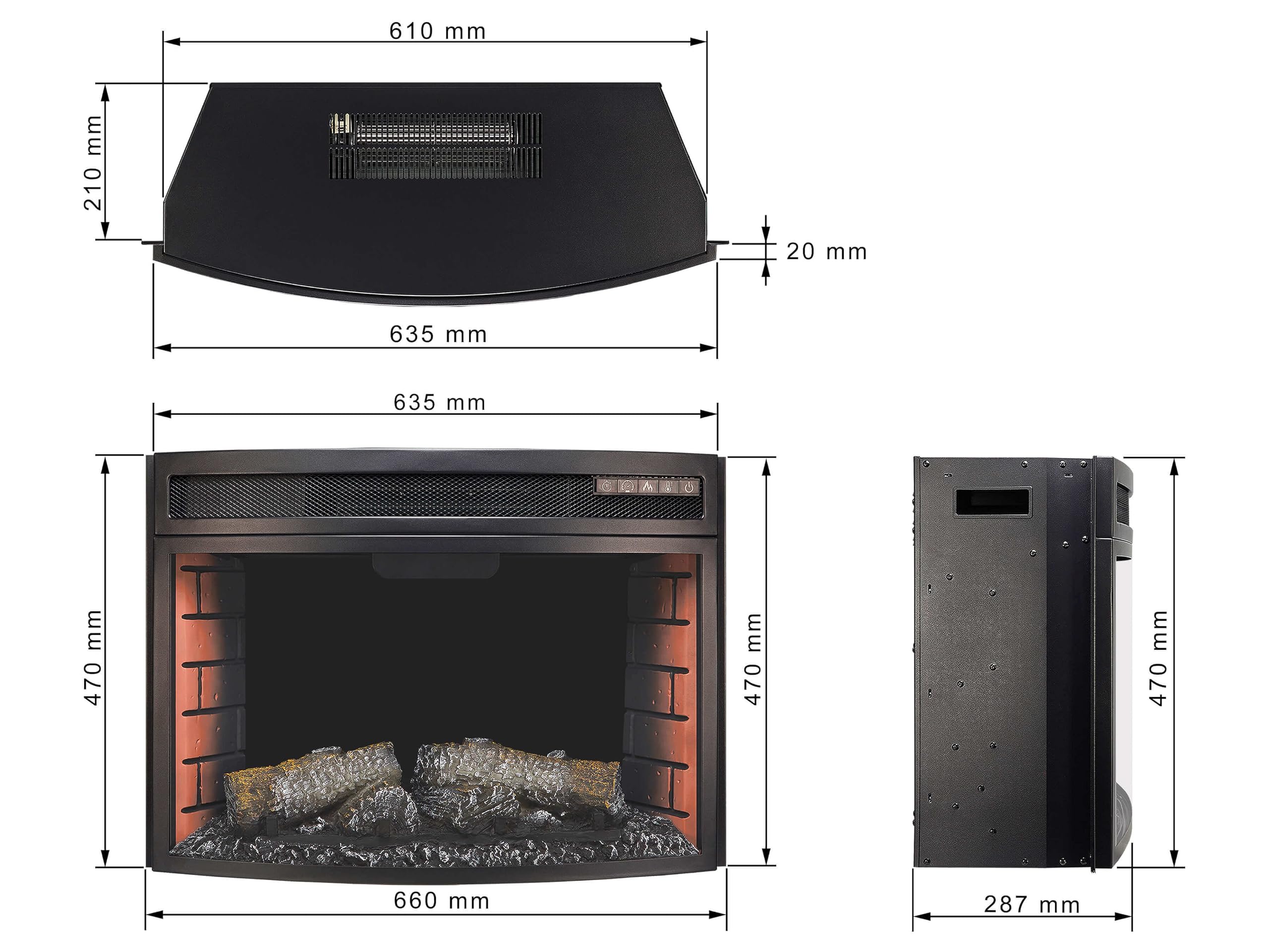 Kominek elektryczny Wkład ArtiFlame AF25 Panoramic LED z funkcją grzania, Imitacja dźwięku płonącego drewna, pilot
