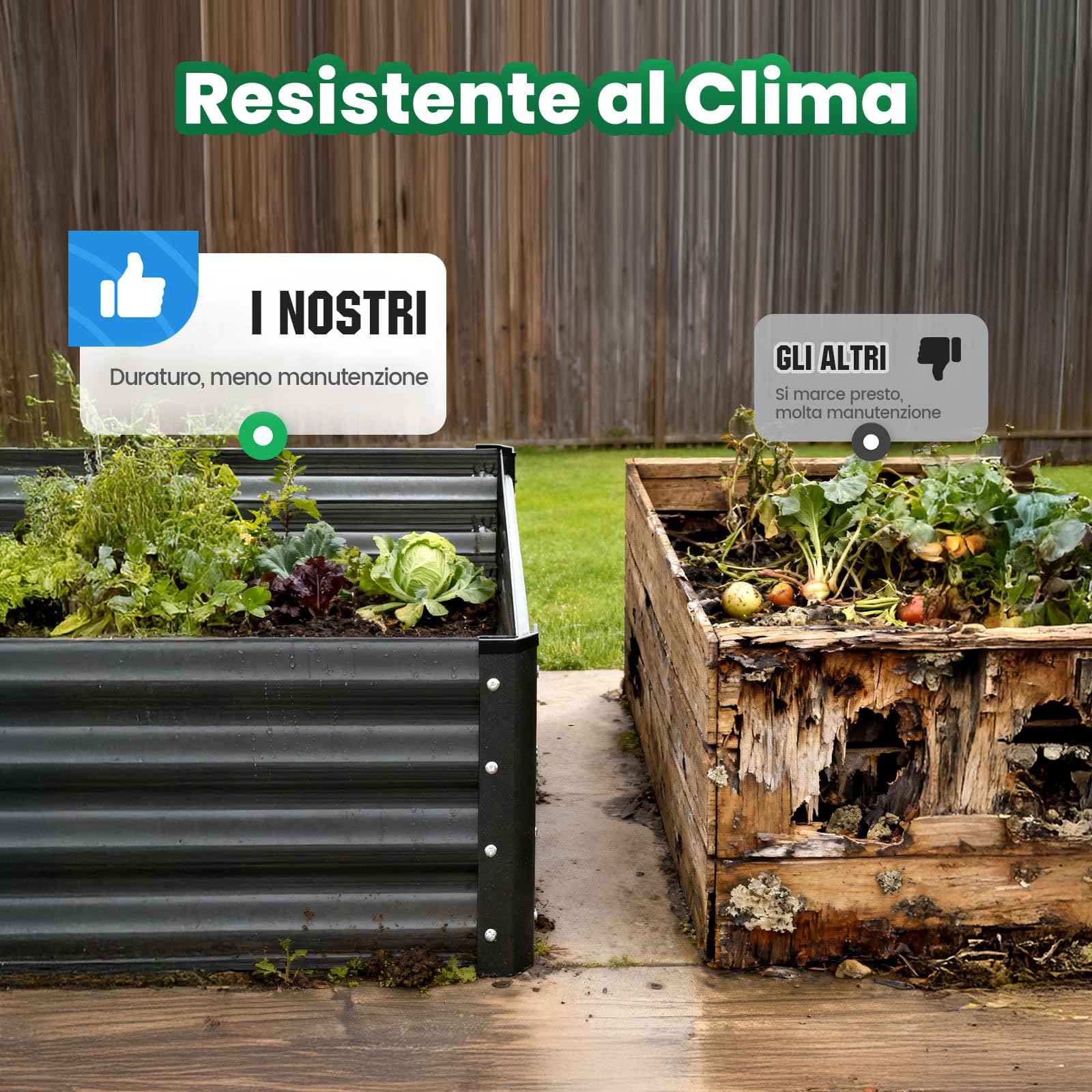 Quictent Orto RiAlzato in Metallo Galvanizzato, Fioriera Senza Fondo per Verdure con Gabbie per Pomodori Incluse, 180x90x30cm