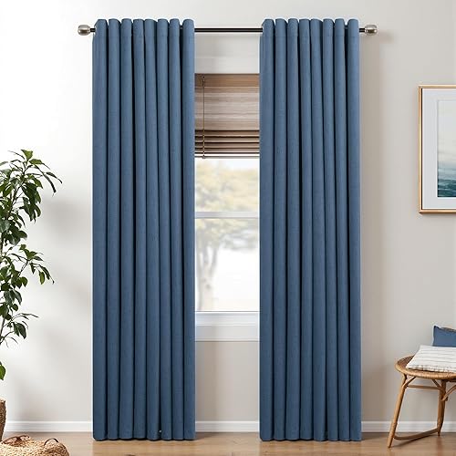 Miniatura 48 de Cortinas opacas de lino blanco de 84 pulgadas de largo, juego de 2 paneles, cortinas opacas con aislamiento térmico que oscurecen la habitación con