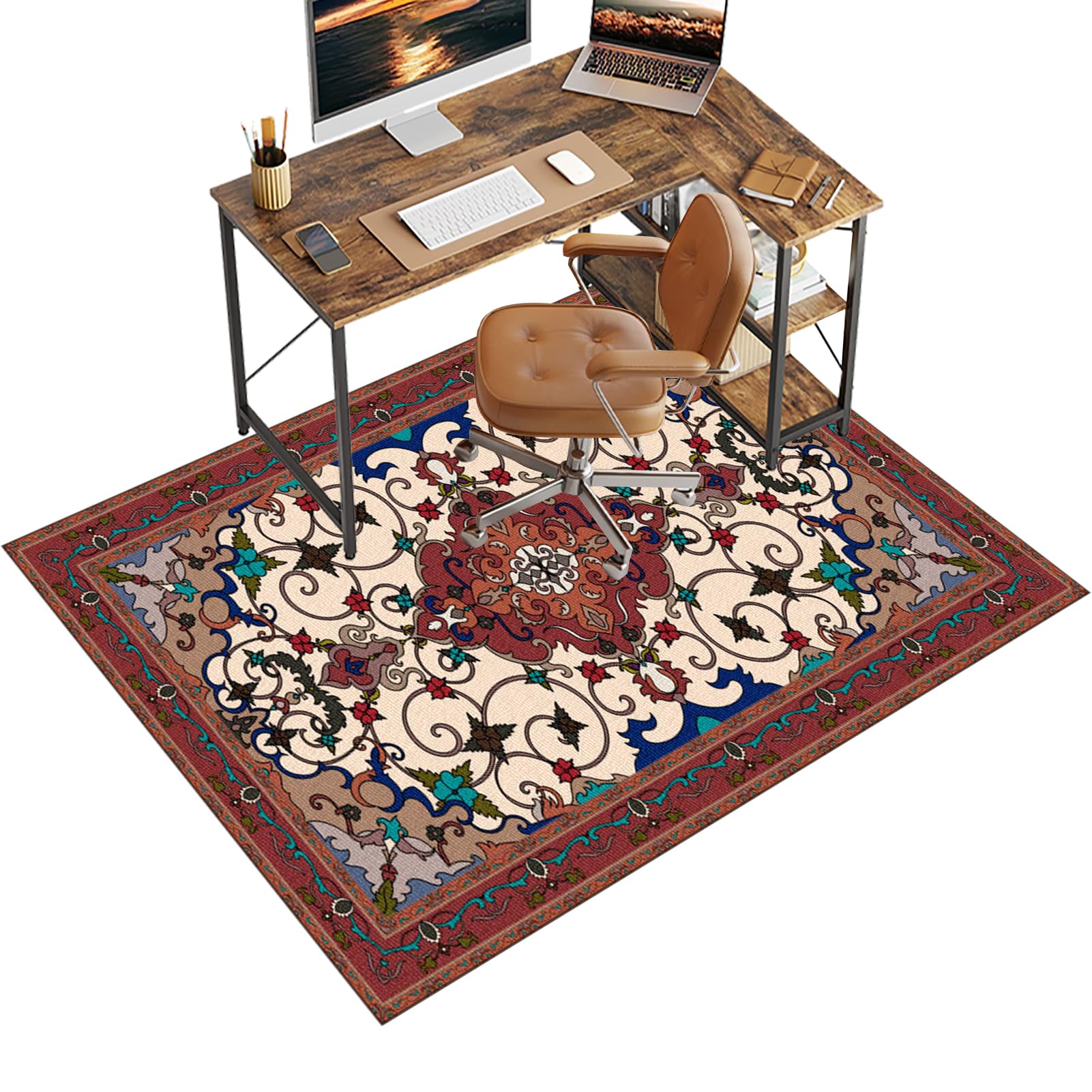 Chair Mat for Carpet Floor, 90 x 120 cm Office Chair Mat for Hardwood Floors, Multi-Purpose Carpet Protector for Home & Office, Desk Chair Mat for Rolling Chair, Anti-skidding Stop Noise Vintage Rug