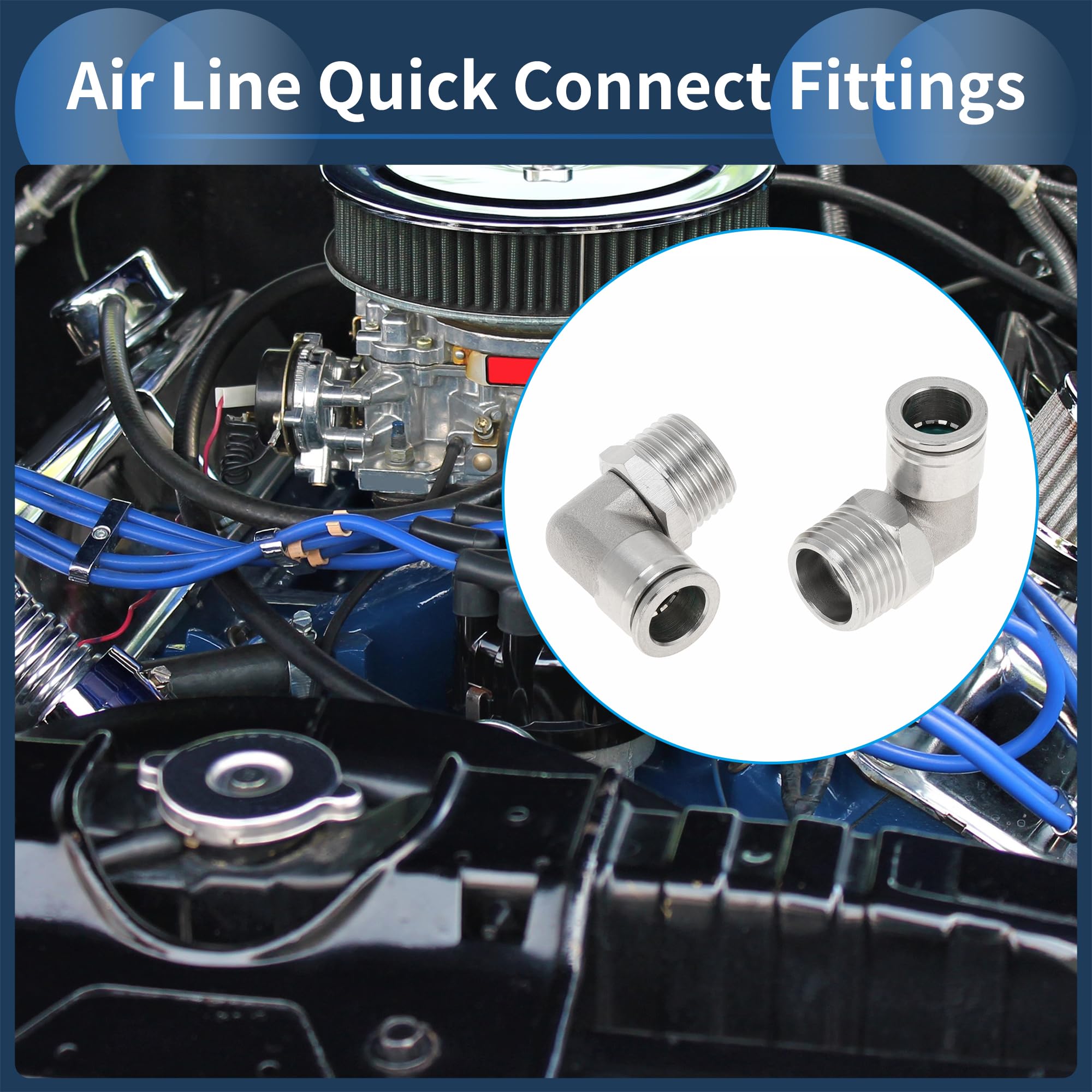 RATCHROLL Push to Connect Air Fittings 1/2" 90 Degree Air Line Quick Joint 304 Stainless Steel 1/2" BSPT 2 Pcs Silver Tone - Image 2