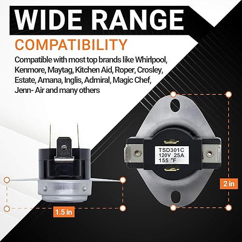 Miniatura 4 de BlueStars WP3387134 3387134 - Parte de termostato de ciclismo para secadora - Ajuste exacto para secadores Whirlpool Kenmore - Reemplaza AP6008270