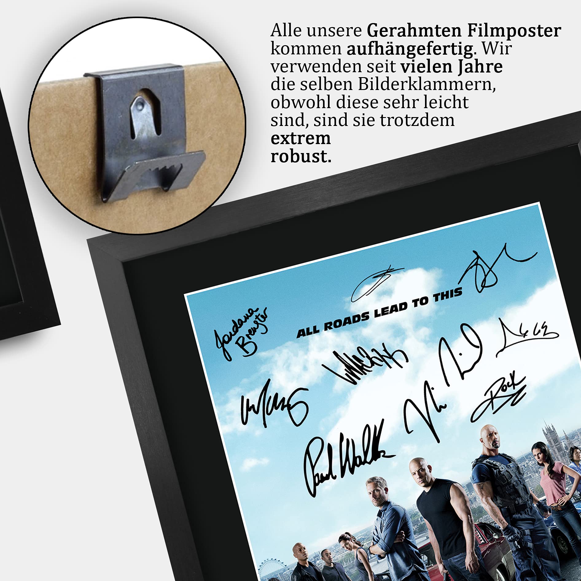 HWC Trading Poster mit Autogramm und Autogramm von FR A3 Fast & Furious 6 Vin Diesel, Paul Walker, Dwayne Johnson Gifts, für Film-Fans – A3 gerahmt