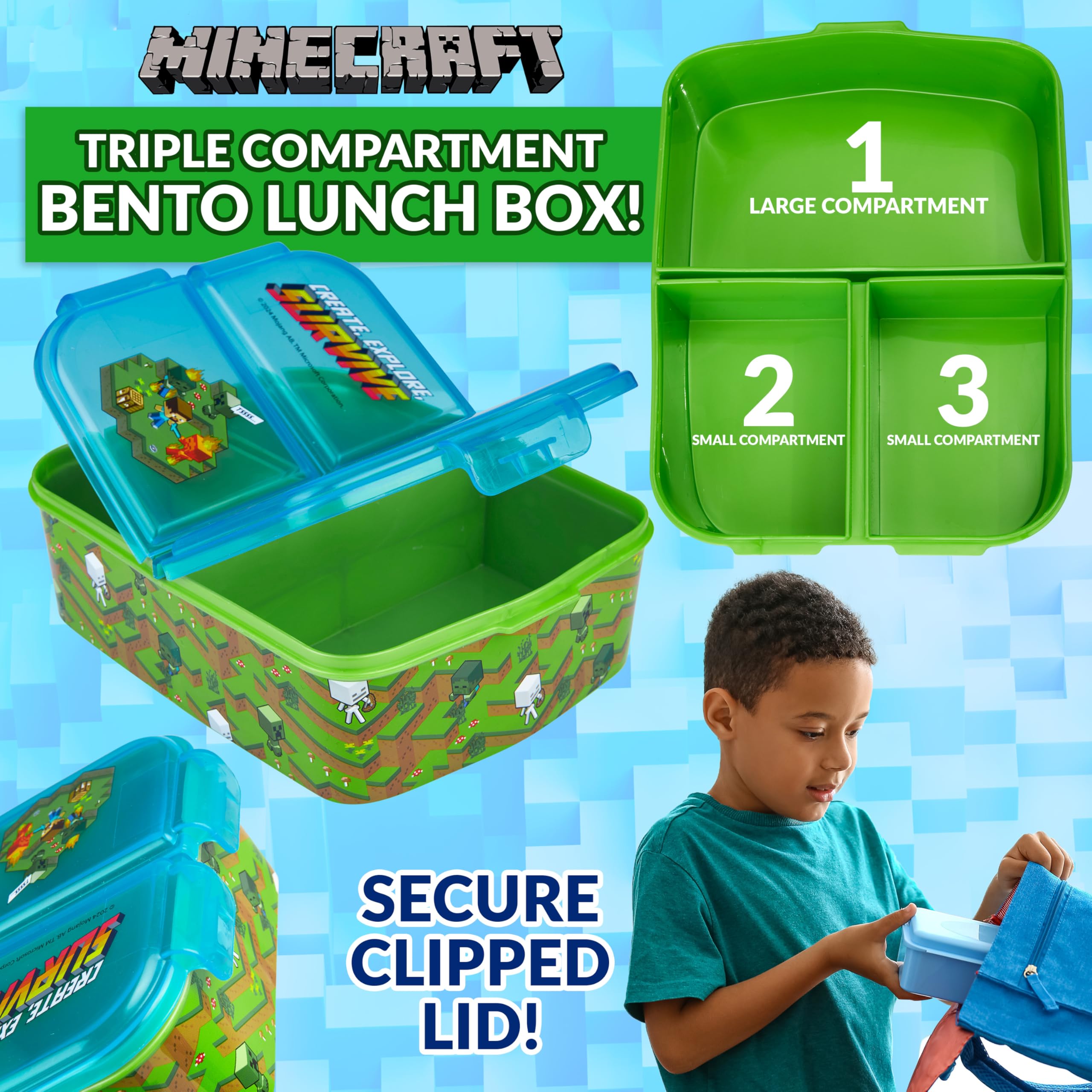 Minecraft Porta Merenda Bambino con Scomparti e Borraccia per Scuola e Gite