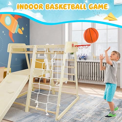 Miniatura 3 de Juguetes de escalada para niños pequeños 9 en 1, patio de juegos interior Montessori Jungle Gym Juego de escalador de madera, tobogán, escalera,