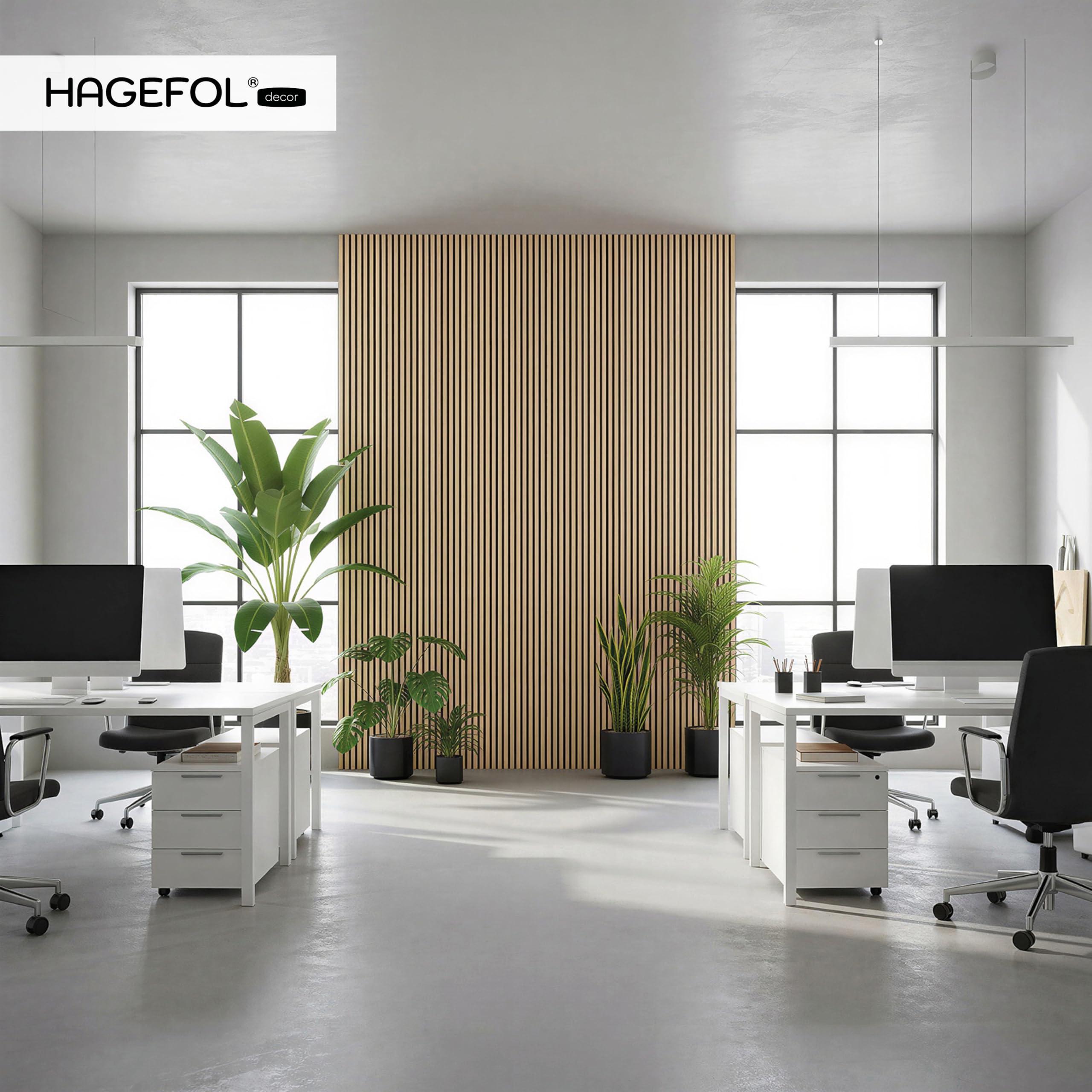 HAGEFOL® Akustikpaneele selbstklebend EasyFix, 240x56cm, Farbe: Eiche Holz, Lamellen Wandpaneele für Schallschutz Wandverkleidung ohne Bohren (2 Stück, 240x28cm im Paket)