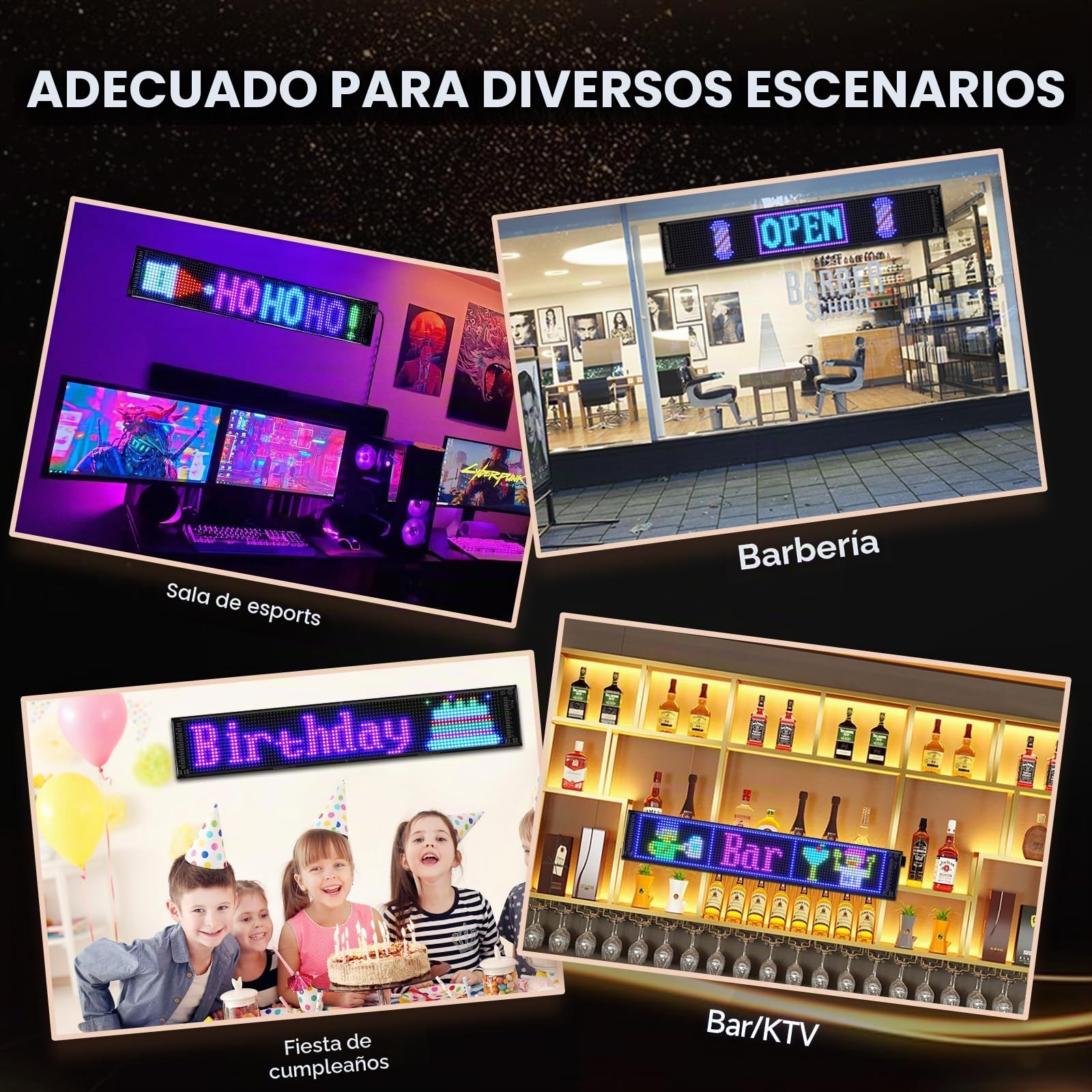 Letrero LED Programable | Panel de visualización Led flexible de 68 x 12 cm con control por APP | Letrero LED personalizado de 5V USB para negocio, publicidad, fiesta, bar