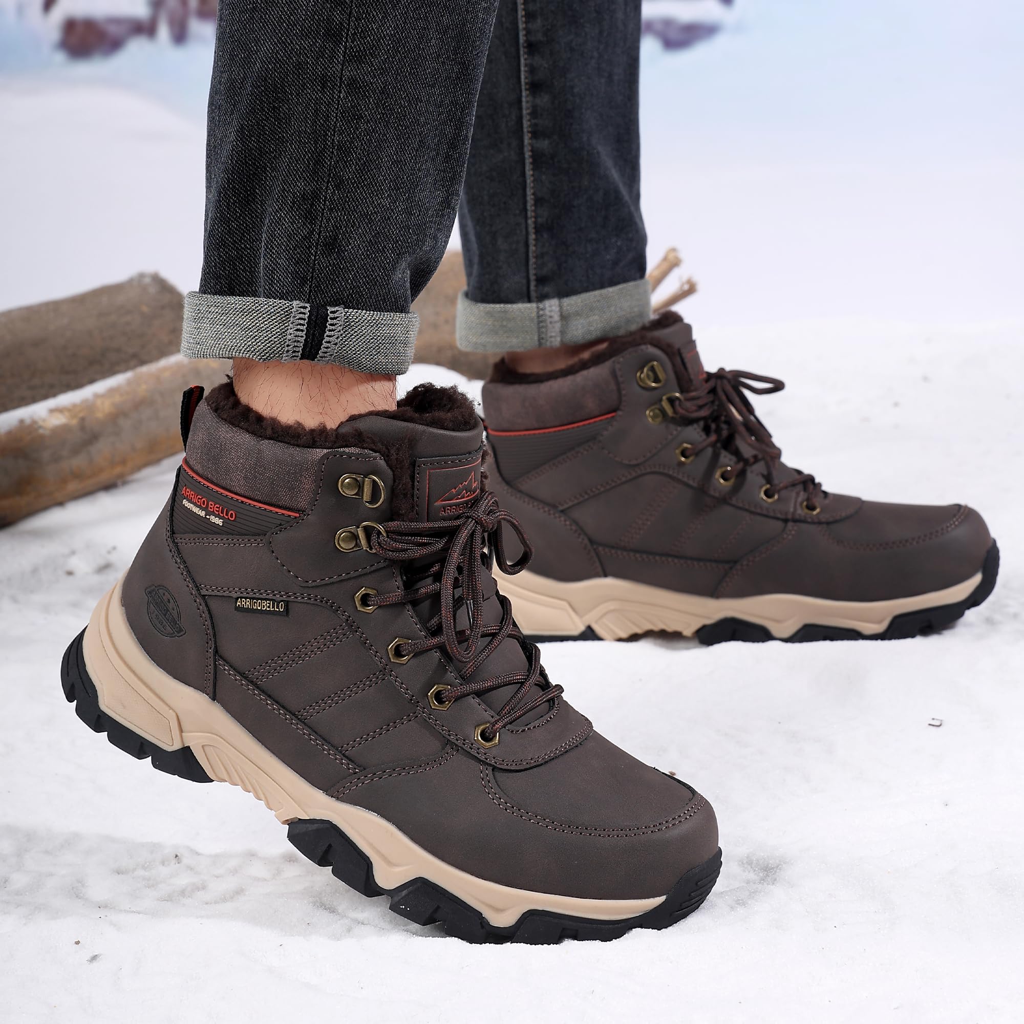 ARRIGO BELLO Botas Hombre Invierno Botines Nieve Antideslizante Piel Cálida Trekking Montaña Outdoor Zapatos Talla 41-46 (A DKMarrón, Talla 45)