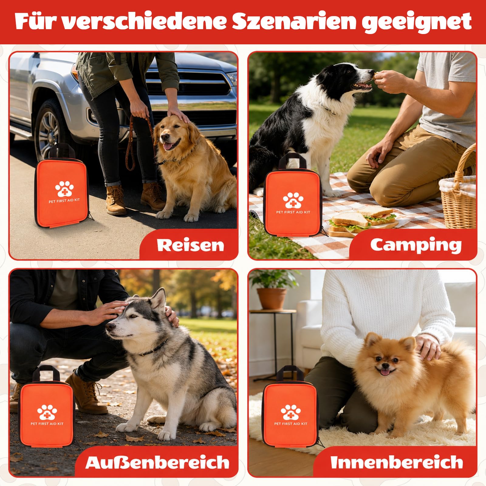 Esoes Erste-Hilfe-Set für Hund und Katze [128 Teile] Erste Hilfe Set für Kleintiere Notfallset für Hunde & Katzen Ideal für Haustiere, für Zuhause beim Wandern oder Unterwegs
