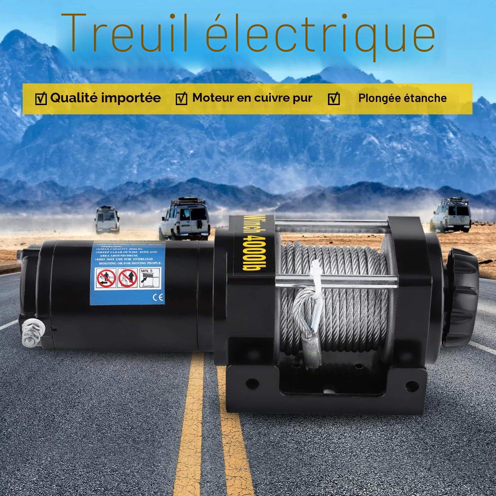 Treuil Électrique 12V, 4000 lbs DC 12V Kit de Treuil Électrique de Secours, Force de Traction 15m Câble en Acier Avec Télécommande Sans Fil pour Voiture, ATV, Remorque, Camion