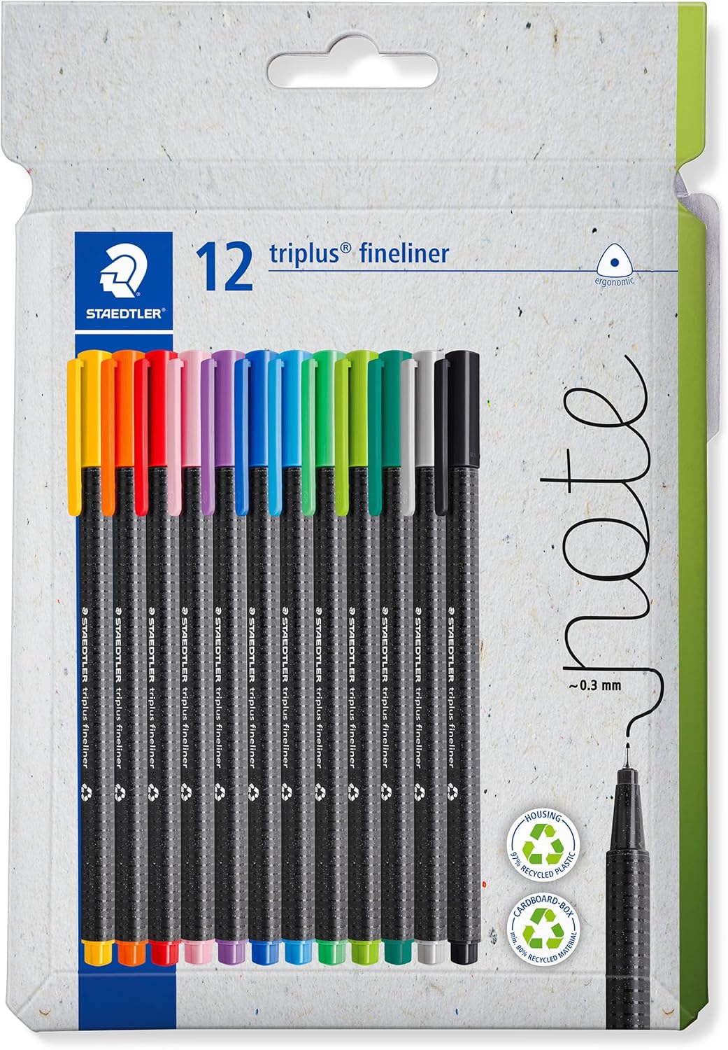 STAEDTLER Fineliner Pens - triplus - 12 Assorted Colours - Pack of 12, 334 C12