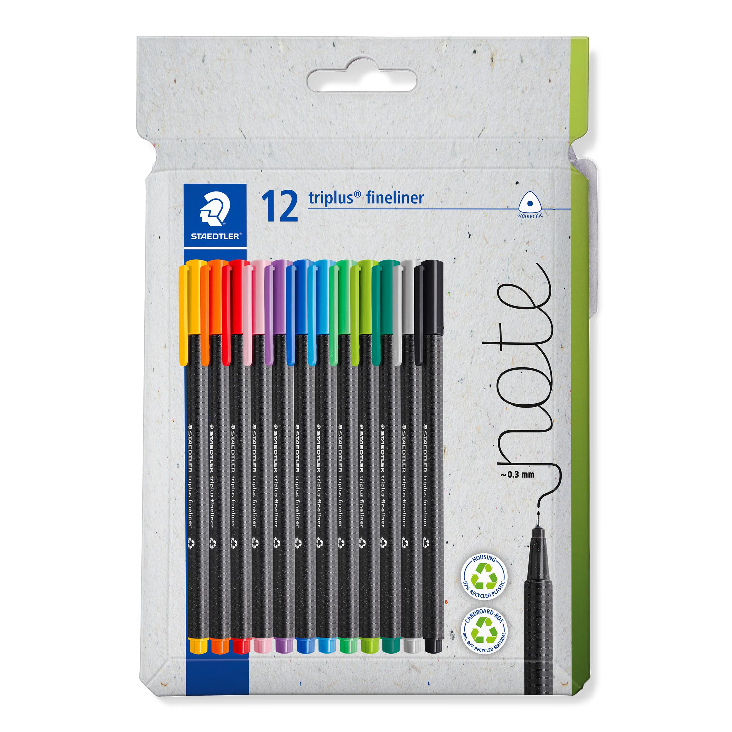 STAEDTLER Fineliner Pens - triplus - 12 Assorted Colours - Pack of 12, 334 C12