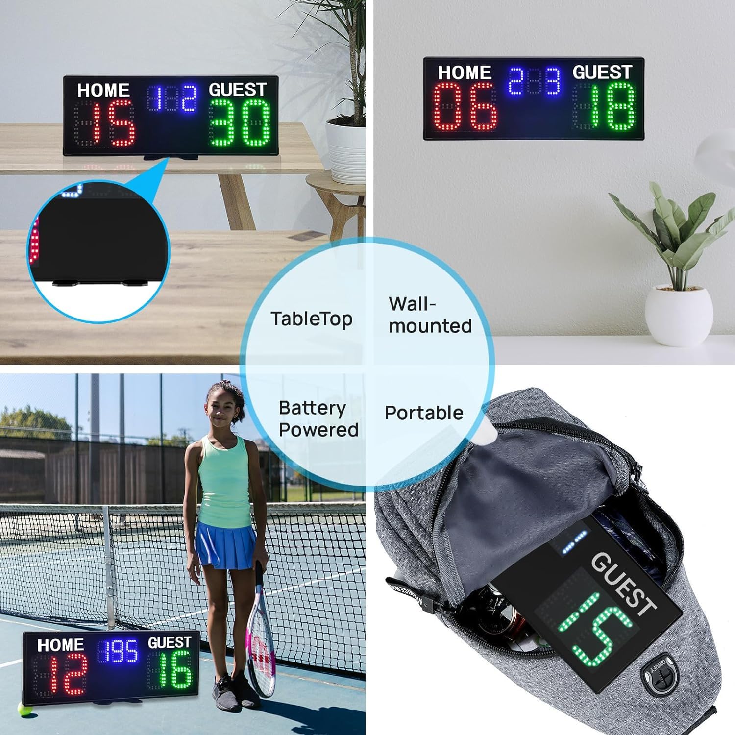 Tabellone Segnapunti Elettronico, Tabellone Segnapunti Digitale di Tennis con Telecomando per Tennis, Baseball, Pallavolo