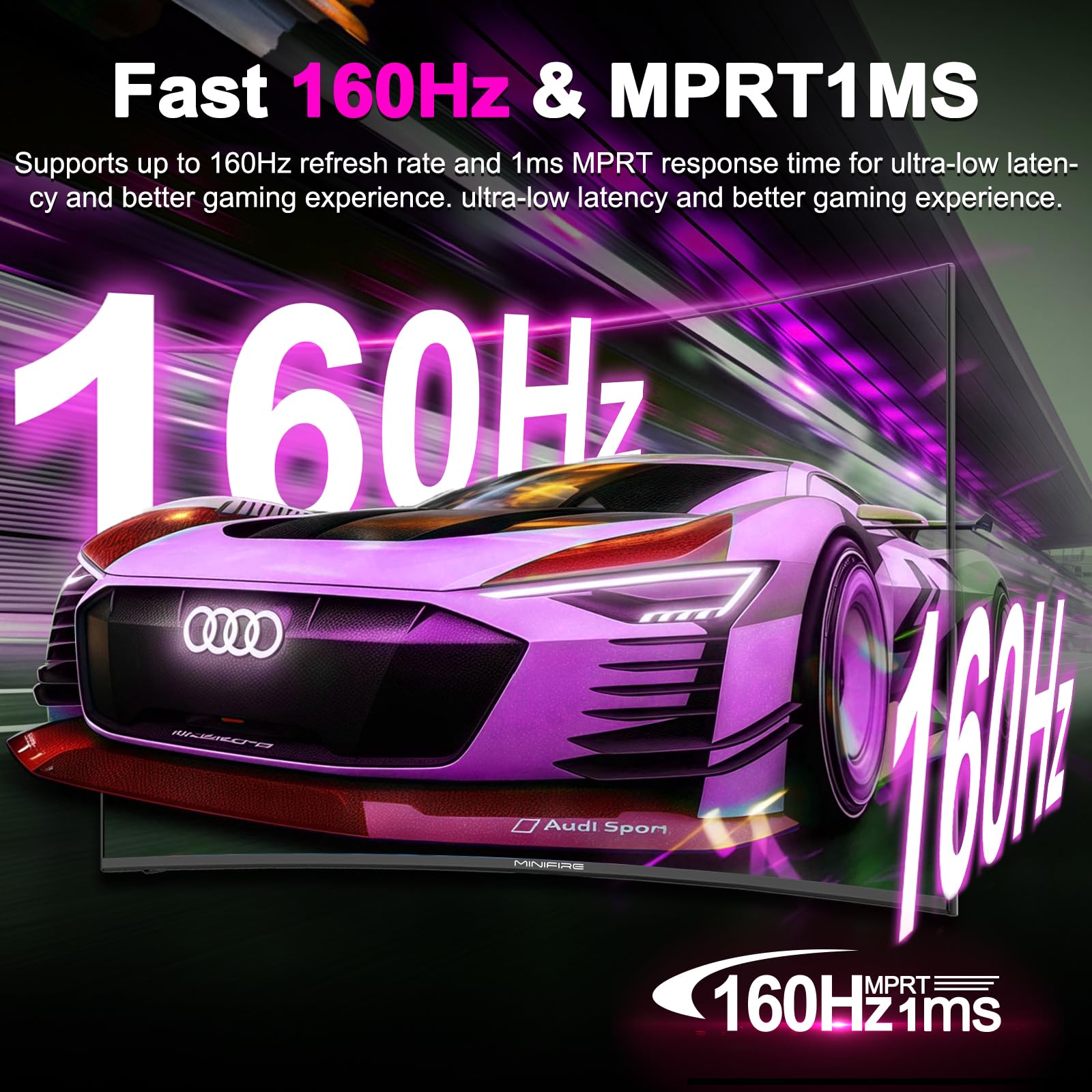 Minifire 27 Inch Curved Gaming Monitor 160Hz, FHD 1920x1080, PC Screen with VA Panel 1500R, 1Ms GtG, sRGB130%, Computer Screen, VESA Compatible, Eye Care Adaptive Sync HDMI＆DP Prots (MFG27C1L) — view 2