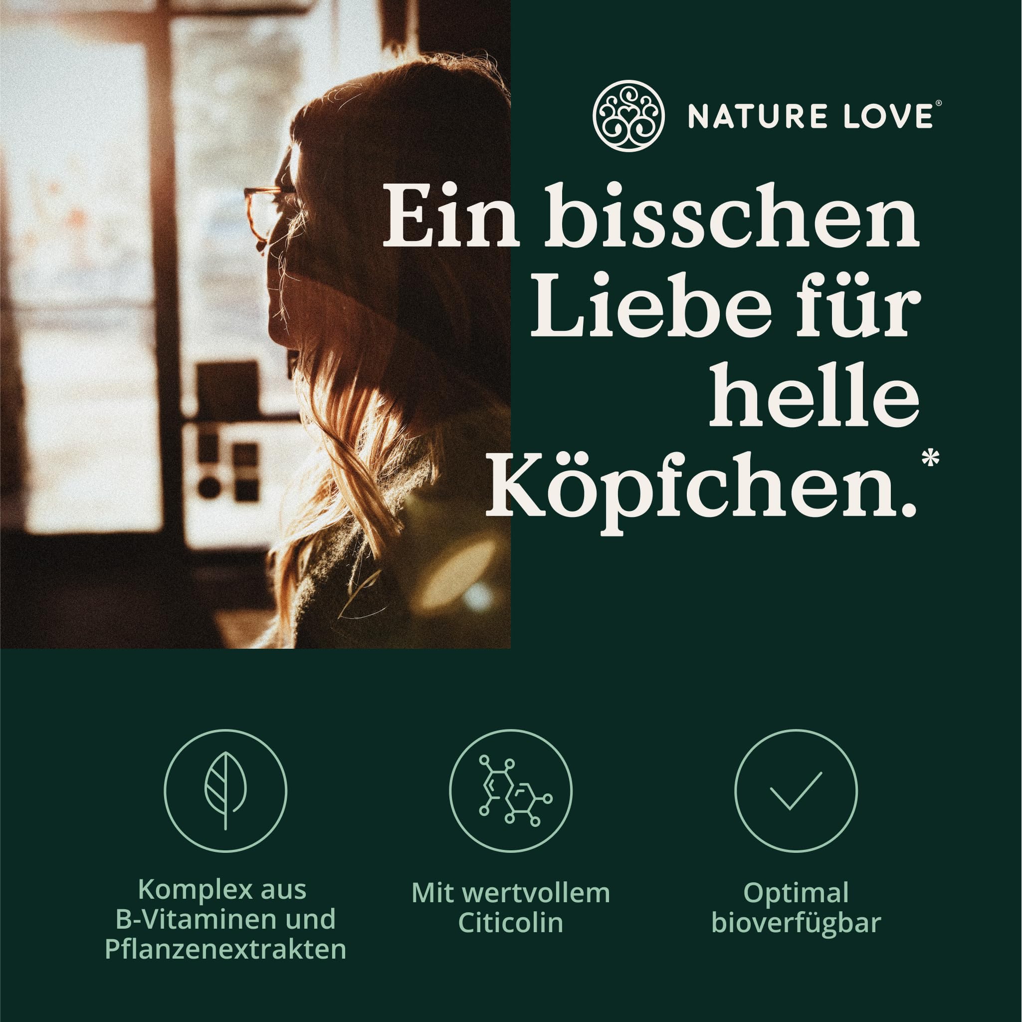 NATURE LOVE® Fokus – 90 Kapseln – mit Ginseng, Ginkgo Biloba, Brahmi & Cholin – Alternative zu Konzentrations Tabletten & Brain Booster – vegan, laborgeprüft, in Deutschland produziert