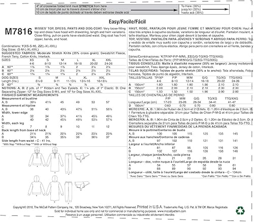 Miniatura 2 de McCall's Patterns McCall's 7816 Coat and Women's Hoodie, Pants, and Dress Sewing Patterns, L Dog's Sizes S-XXL, L-XL, White