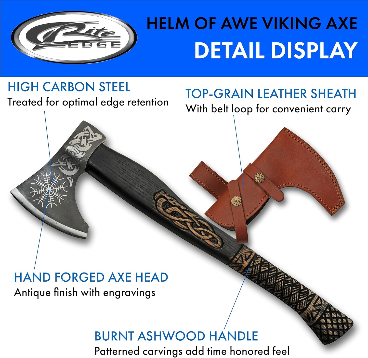 21.5" Medieval Viking Style Nordic Hand Axe with Sheath