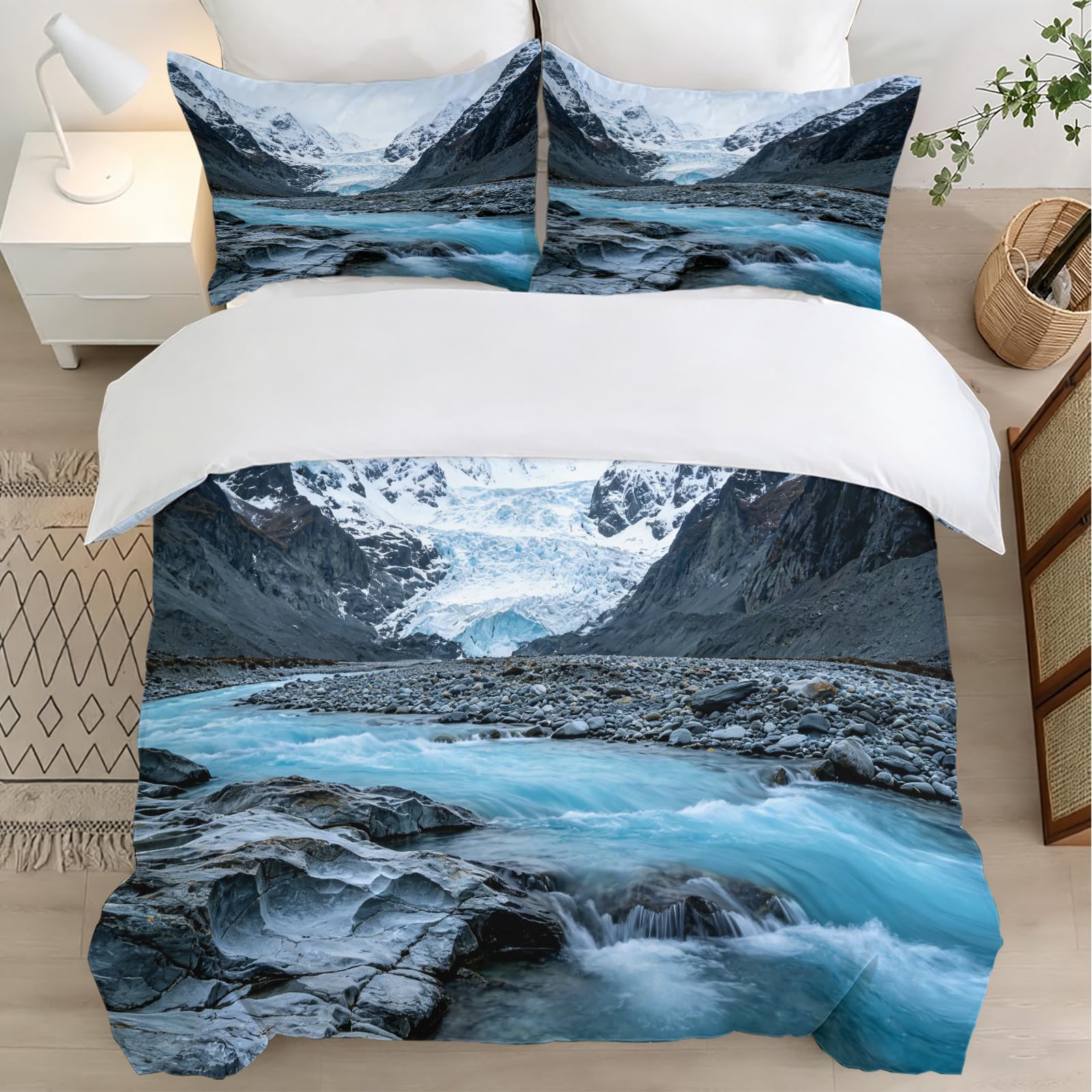 Funda Nórdica Cama 135/150 Río de Montaña Impresión 3D Microfibra Suave Ropa de Cama Paisajes Naturales Funda Edredon 220x240 cm con Cremallera y 2 Fundas de Almohada 50x75 cm l.1171
